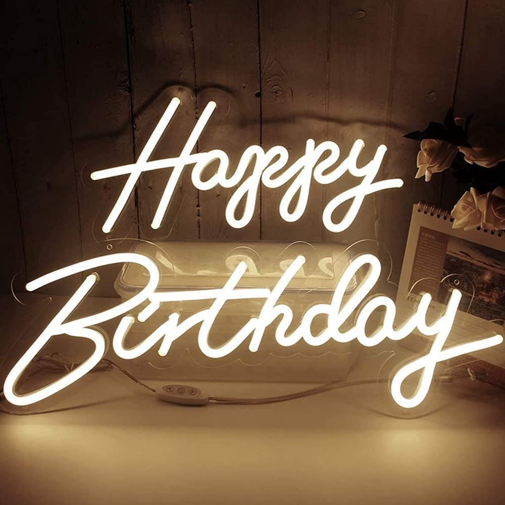 Happy Birthday Neon Sign - Custom LED Wall Decor for Bachelorette Parties, Home Bar & Room Decoration (18.1x8.6in Happy Sign, 25.6x7.5in Birthday Sign) - Perfect for Weddings, Christmas & Special Celebrations