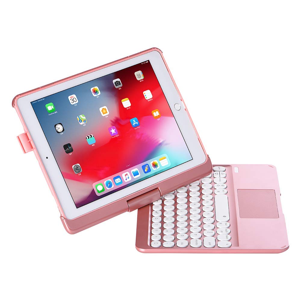 360° Rotatable Detachable Keyboard Case with Touchpad & 7-Color Backlit for iPad 5/6, iPad Pro 9.7, iPad Air 2 - Includes Pencil Holder (Rose Gold) | Perfect for Work, Study & Travel