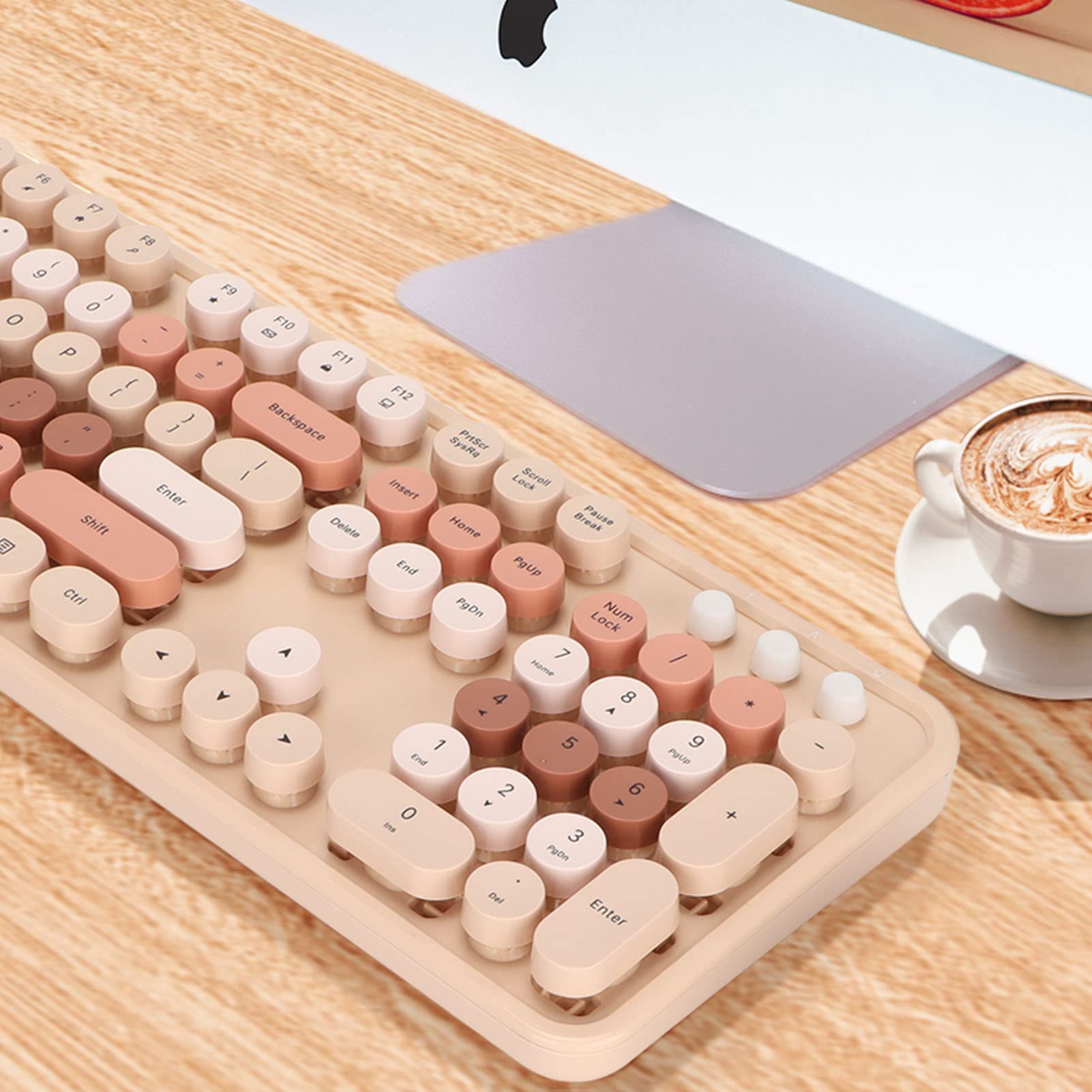 Retro Typewriter Keyboard & Mouse Combo - 104 Keys Ergonomic for Office, Gaming (Milk Tea)