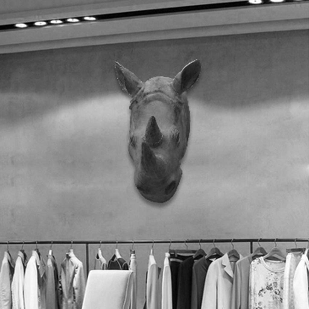 Creative Silver Rhino Head Wall Sculpture - 27.7x34.2x17.3cm Animal Wall Art for Living Room, Porch & Corridor Decor | Unique Home & Office Decoration