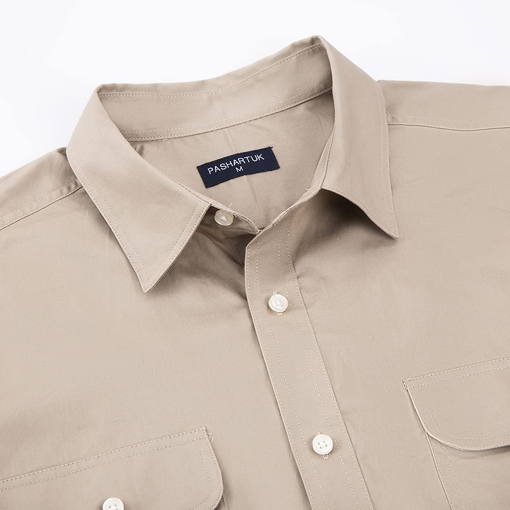 PASHARTUK Men's Cotton Long Sleeve Button Down Shirt - Regular Fit Casual Dress Shirt for Office, Business & Everyday Wear