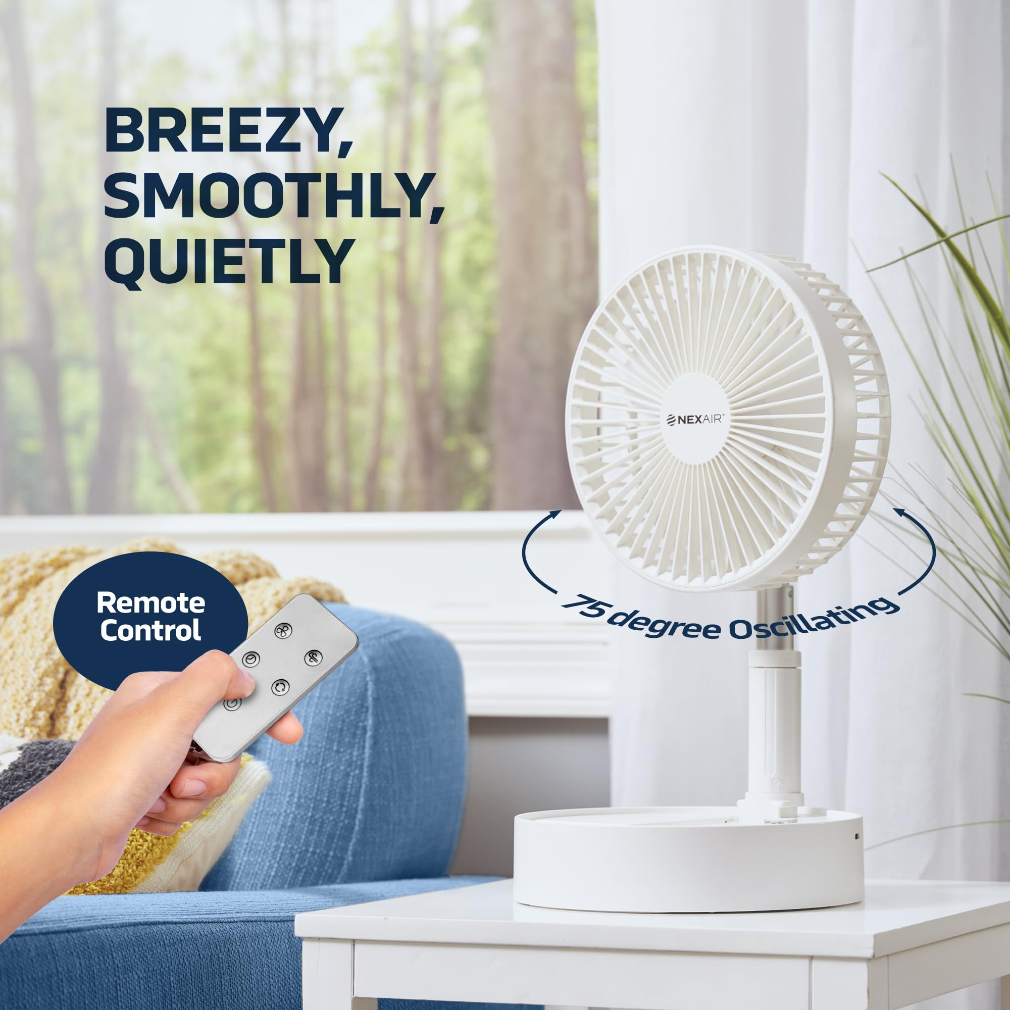 Foldable Oscillating Fan with Remote Control - 4 Speed Adjustable Height (14”–40