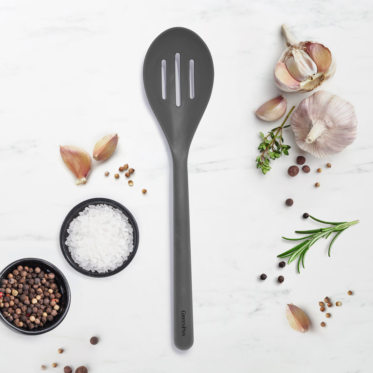 Premium Platinum Silicone Slotted Spoon - Heat-Resistant Kitchen Utensil for Cooking, Serving & Straining - Perfect for Pasta, Soup & Salad (Gray)