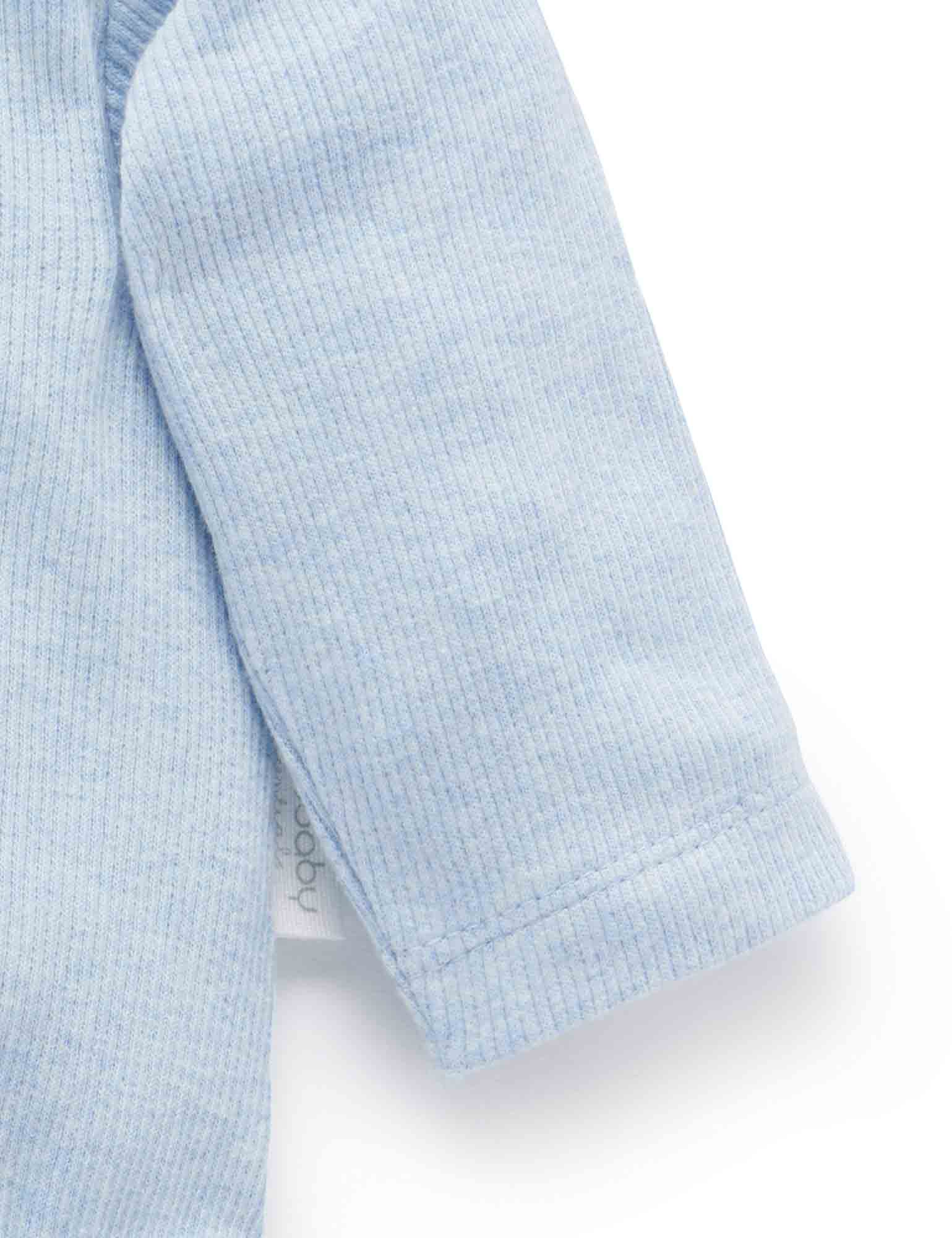 Purebaby Organic Cotton Ribbed Long Sleeve Bodysuit for Babies - Soft & Comfortable Blue Mélange One-Piece - Perfect for Everyday Wear, Playtime & Photo Shoots