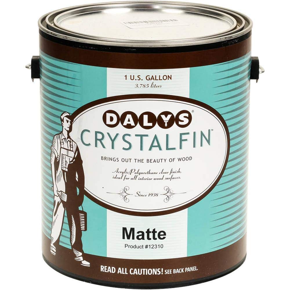 Daly's CrystalFin Acrylic Polyurethane Clear Wood Finish - Matte 1 Gallon for Furniture, Cabinets & DIY Wood Projects - Water-Based Protective Coating