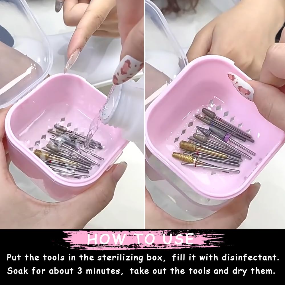 Portable UV Nail Tool Sterilizer Box - Disinfectant Container for Nail Art Accessories & Drill Bits - Manicure Equipment with Strainer & Soaking Tray | Perfect for Salon, Home Use & Travel Nail Care