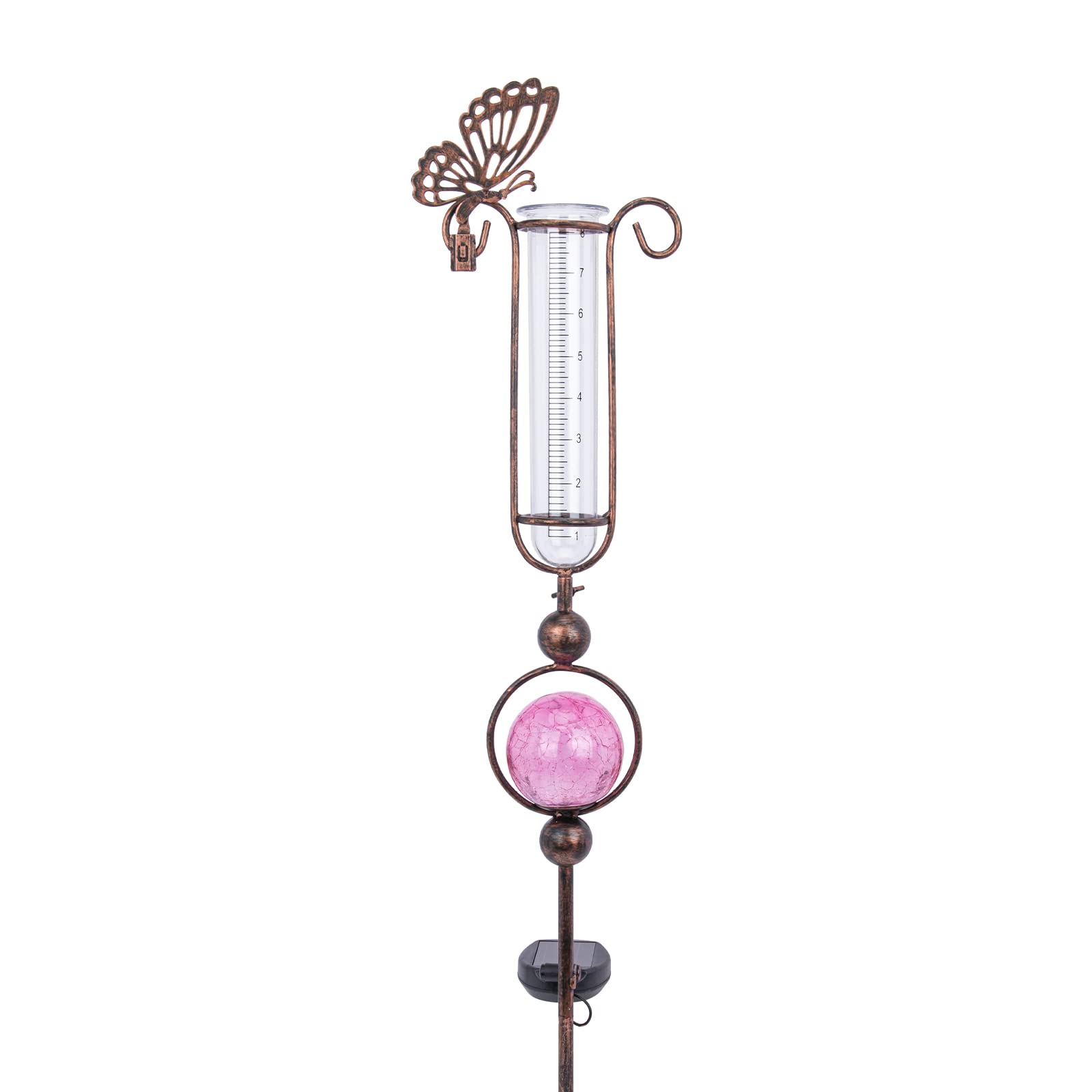 Solar Butterfly Crackle Glass Stake Lights - 36 Inch Outdoor Rain Gauge for Lawn, Yard & Garden Decor | Weather-Resistant Solar Garden Lights for Pathways, Flower Beds & Patio Lighting