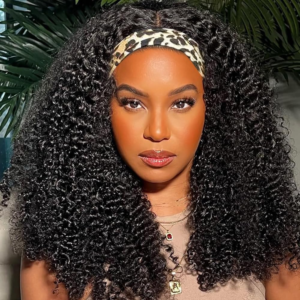 BLY 180% Density 10A Grade Mongolian Afro Kinky Curly Human Hair Wig - Natural Scalp Top, Middle Part, Glueless Headband Wig for Women (26 Inch) - Perfect for Protective Styling, Cosplay & Everyday Fashion