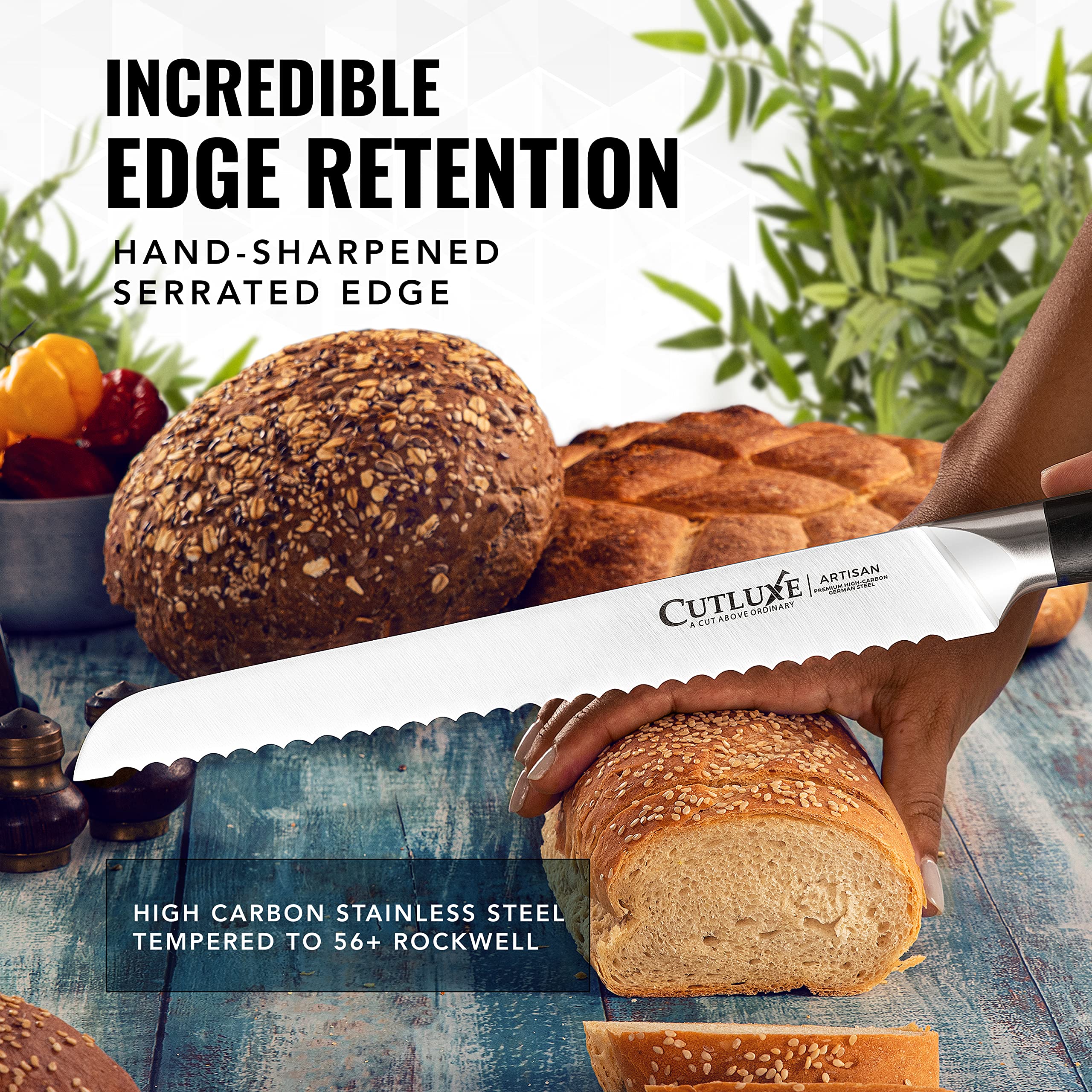 Cutluxe 10-Inch Serrated Bread Knife – High Carbon German Steel Blade for Sourdough & Homemade Bread – Razor Sharp Full Tang Knife with Ergonomic Handle – Perfect for Bakeries, Kitchens & Artisan Bread Making