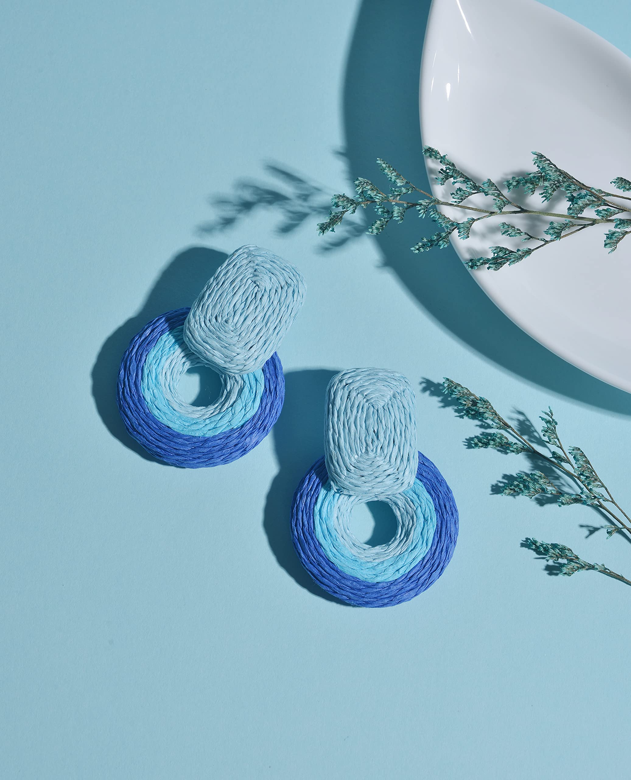 Handmade Raffia Round Boho Earrings - Wicker Drop Dangle Statement Jewelry for Women | Natural Rattan Straw Fashion Accessories | Perfect for Summer Festivals, Beach Vacations & Bohemian Style Outfits