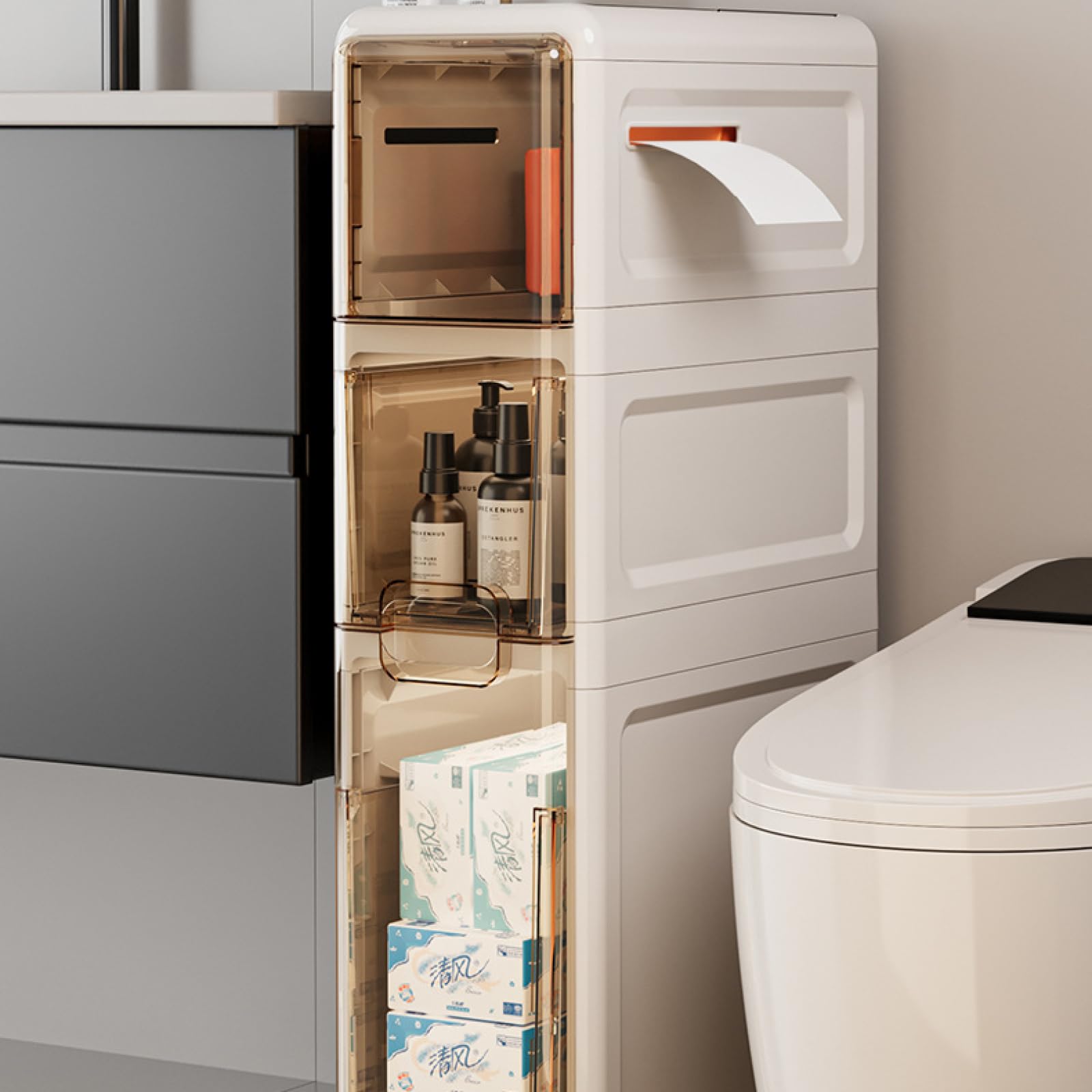 3-Tier Waterproof Toilet Storage Rack - Bathroom Gap Organizer with Wide Drawer for Toilet Side Space - Perfect for Small Bathroom Organization, Apartment Storage & Bath Essentials