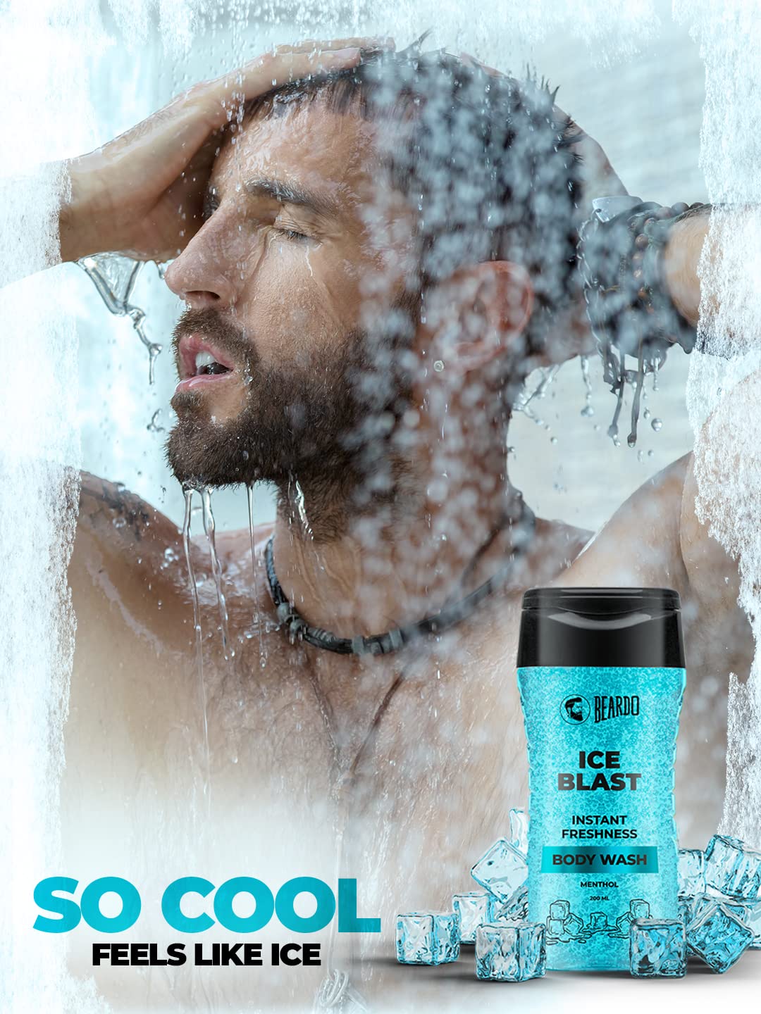 Beardo Ice Blast Menthol Cooling Body Wash for Men - 200ml Refreshing Shower Gel with Instant Icy Freshness | Hydrates Dry Skin | Perfect for Summer Heat & Post-Workout Cool Down