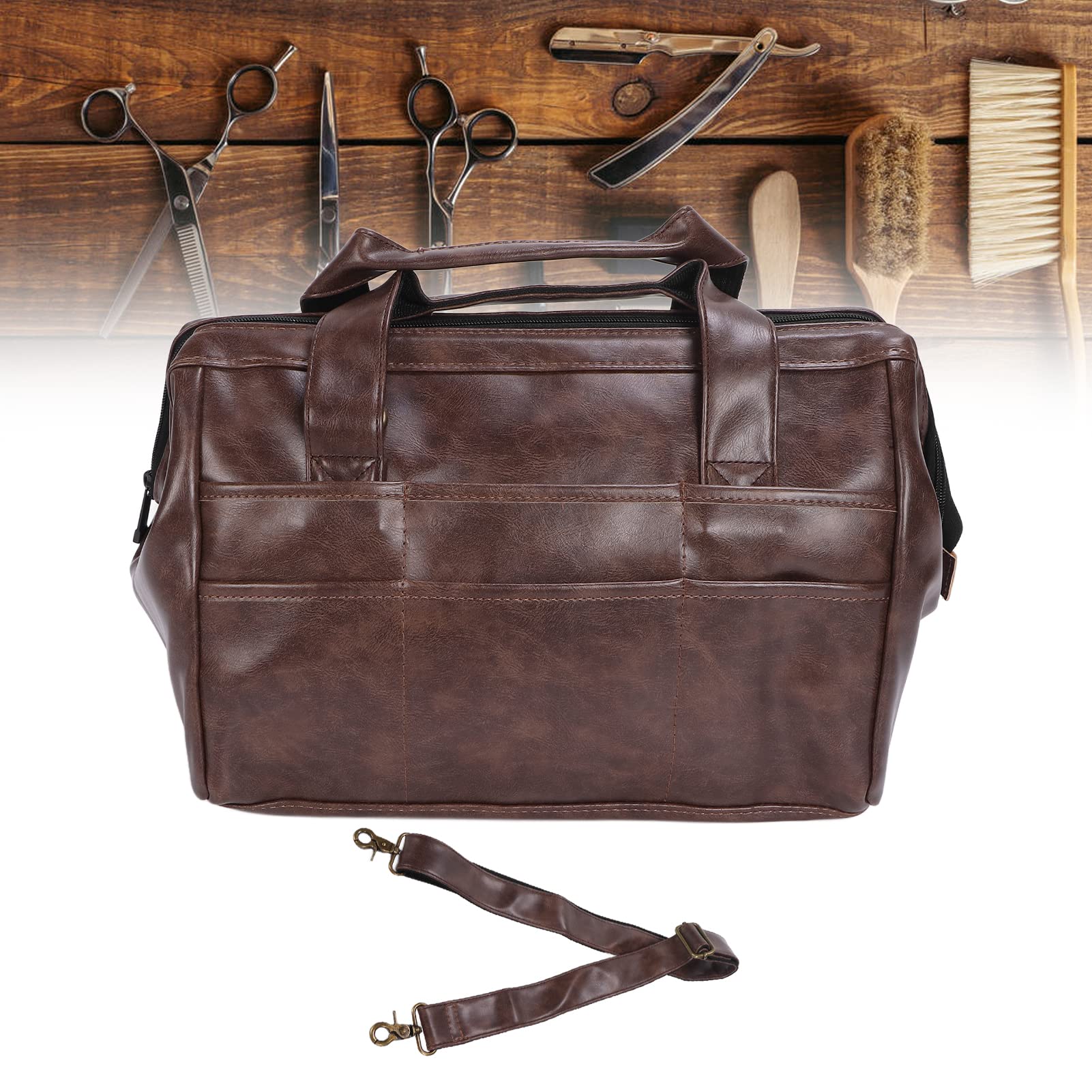 **PU Leather Barber Bag - Professional Brown Hairdressing Tools Storage Organizer for Scissors, Clippers & Combs | Perfect for Salon, Travel & Home Use**