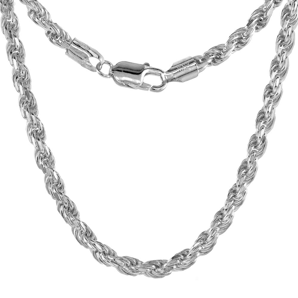 5mm Sterling Silver Rope Chain Necklace & Bracelet Set for Men - Diamond Cut Hypoallergenic Nickel Free Italian Jewelry (7-30 Inch) - Perfect for Gifts, Weddings & Everyday Wear