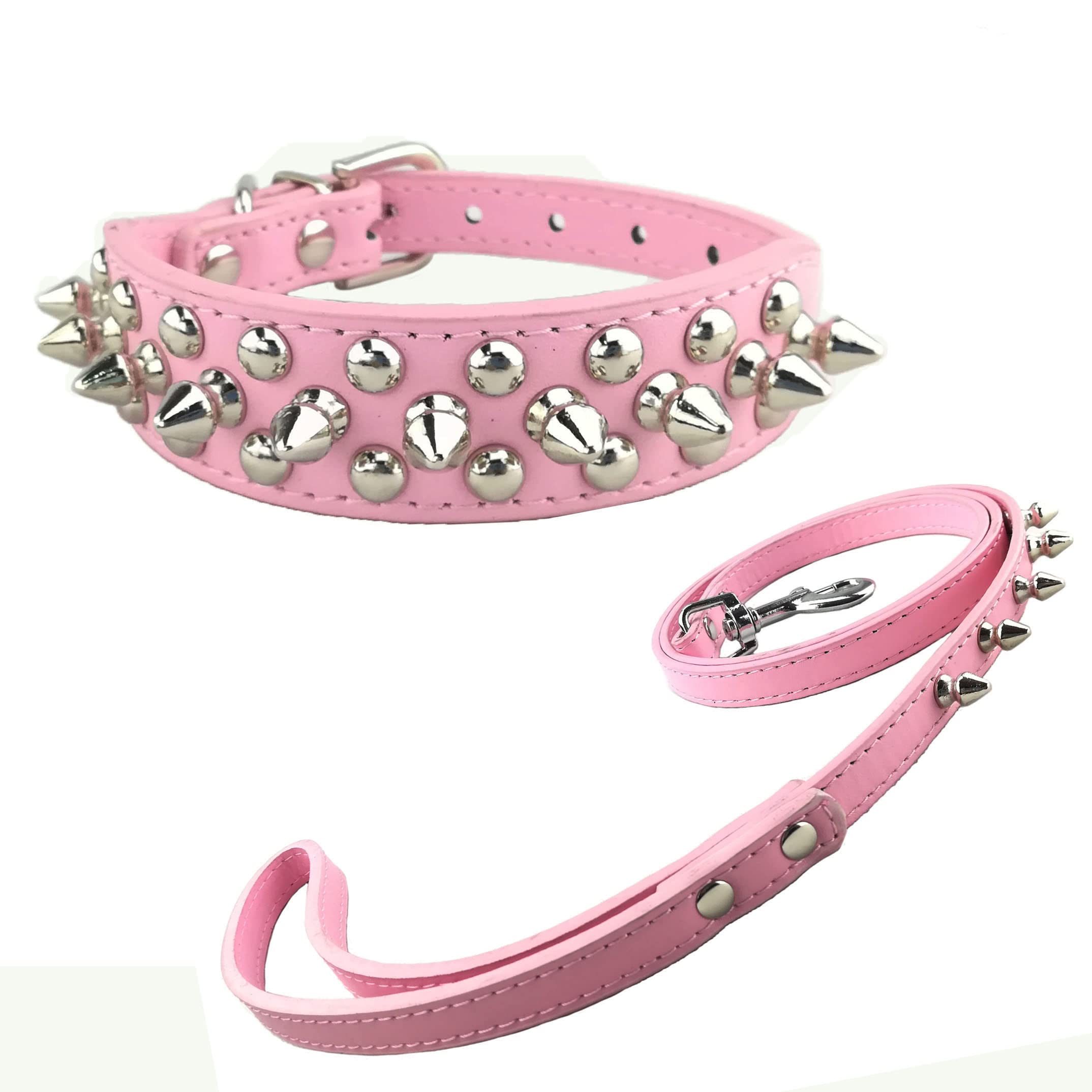 Stylish Punk Studded Dog Collar and Leash Set - Heavy Duty Leather Pet Collar with Matching Lead for Small Medium Large Dogs - Perfect for Walking, Training & Punk Fashion Pet Accessories