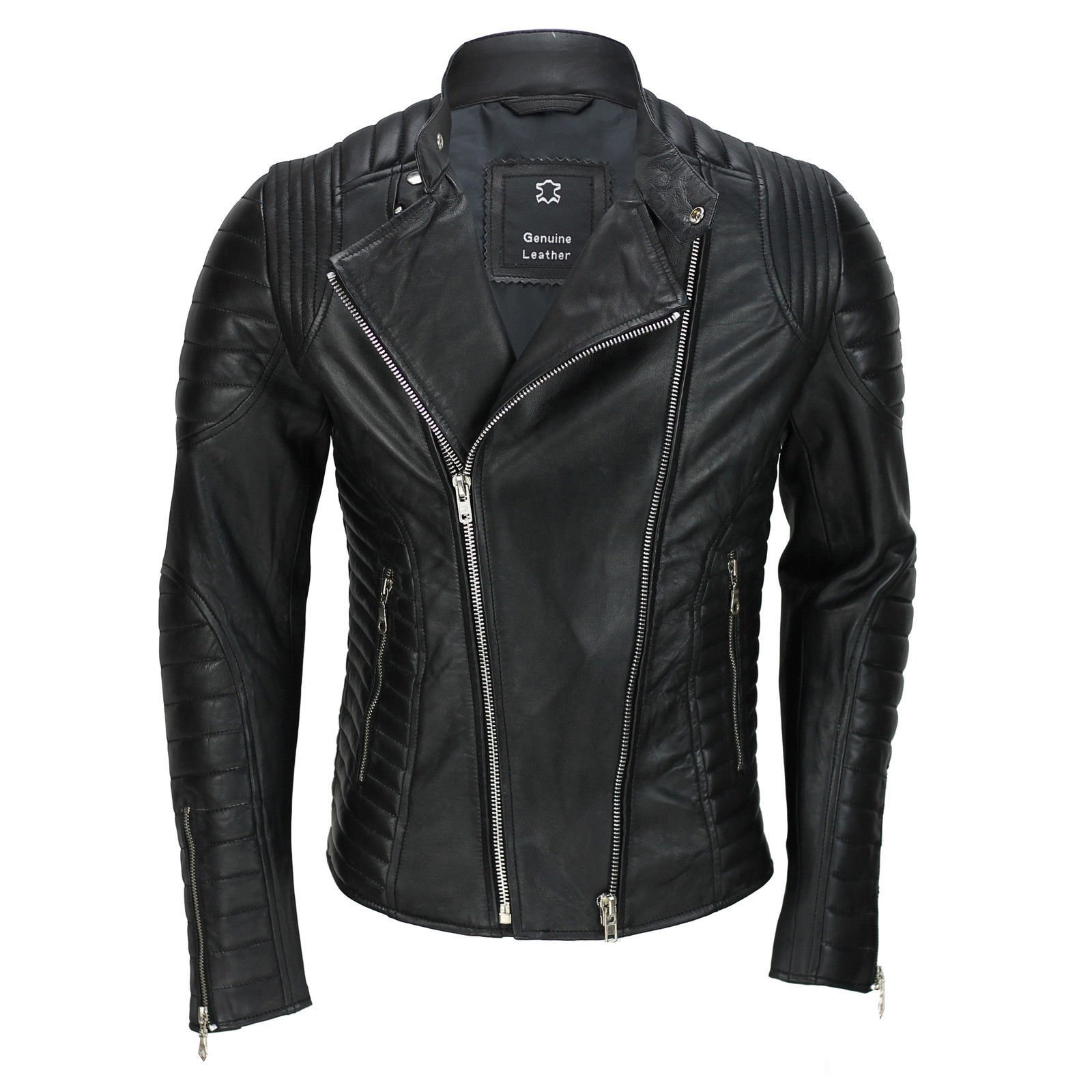 Men's Distressed Leather Jacket - Black Motorcycle Bomber Jacket with Zipper | Stylish Fashionable Outerwear for Riding, Casual Wear & Night Out
