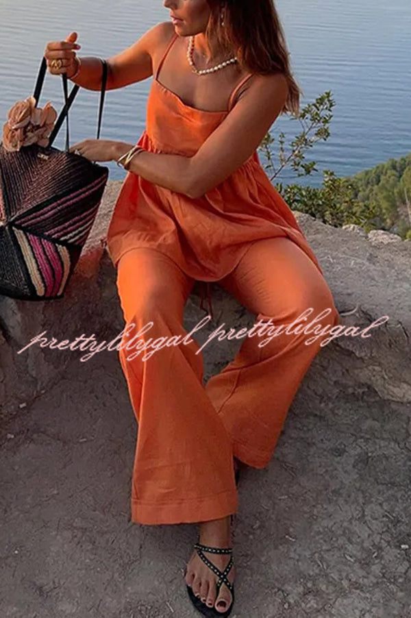 Stylish Solid Color Casual Suspenders with Loose Top & Elastic Waist Wide Leg Pants Set - Perfect for Everyday Wear, Office Outfits and Street Fashion