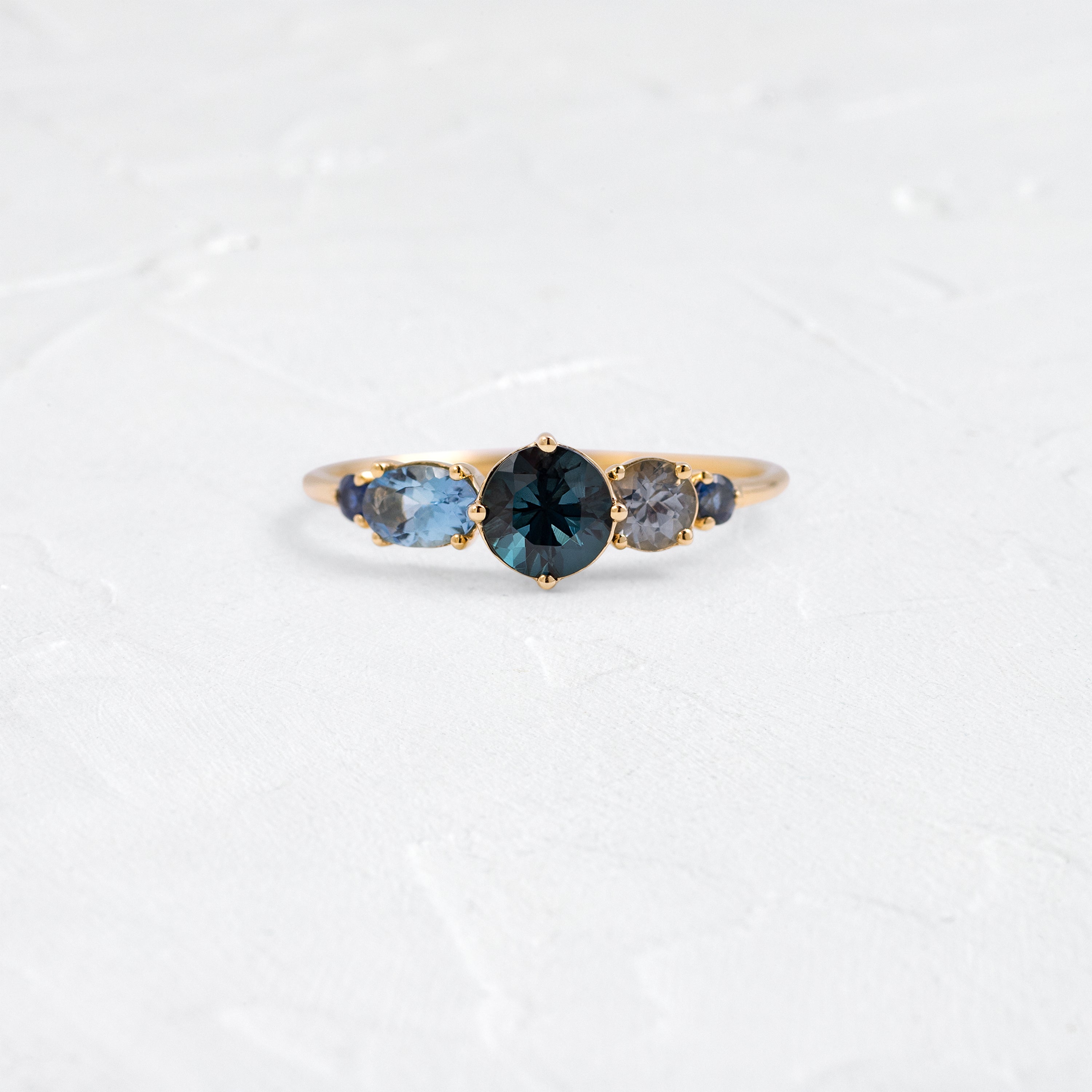 Exquisite Deep Sea Blue Spinel Linear Cluster Ring – Elegant Jewelry for Women, Perfect for Weddings, Parties & Special Occasions