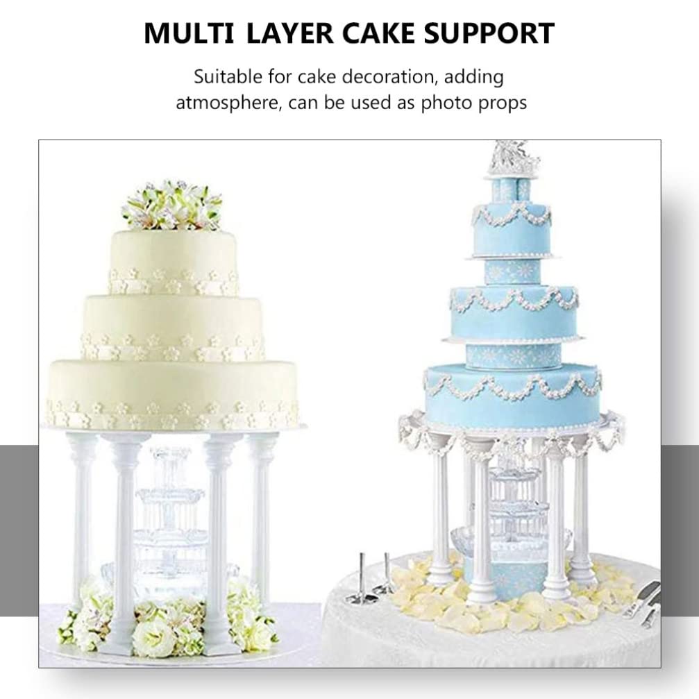 DOITOOL 4Pcs Roman Column Cake Stand Supports - White Plastic Wedding Cake Pillar Holders for Baby Shower, Birthday Party & Floral Arrangements - Durable Cake Decorations for Multi-Tiered Cakes and Centerpieces