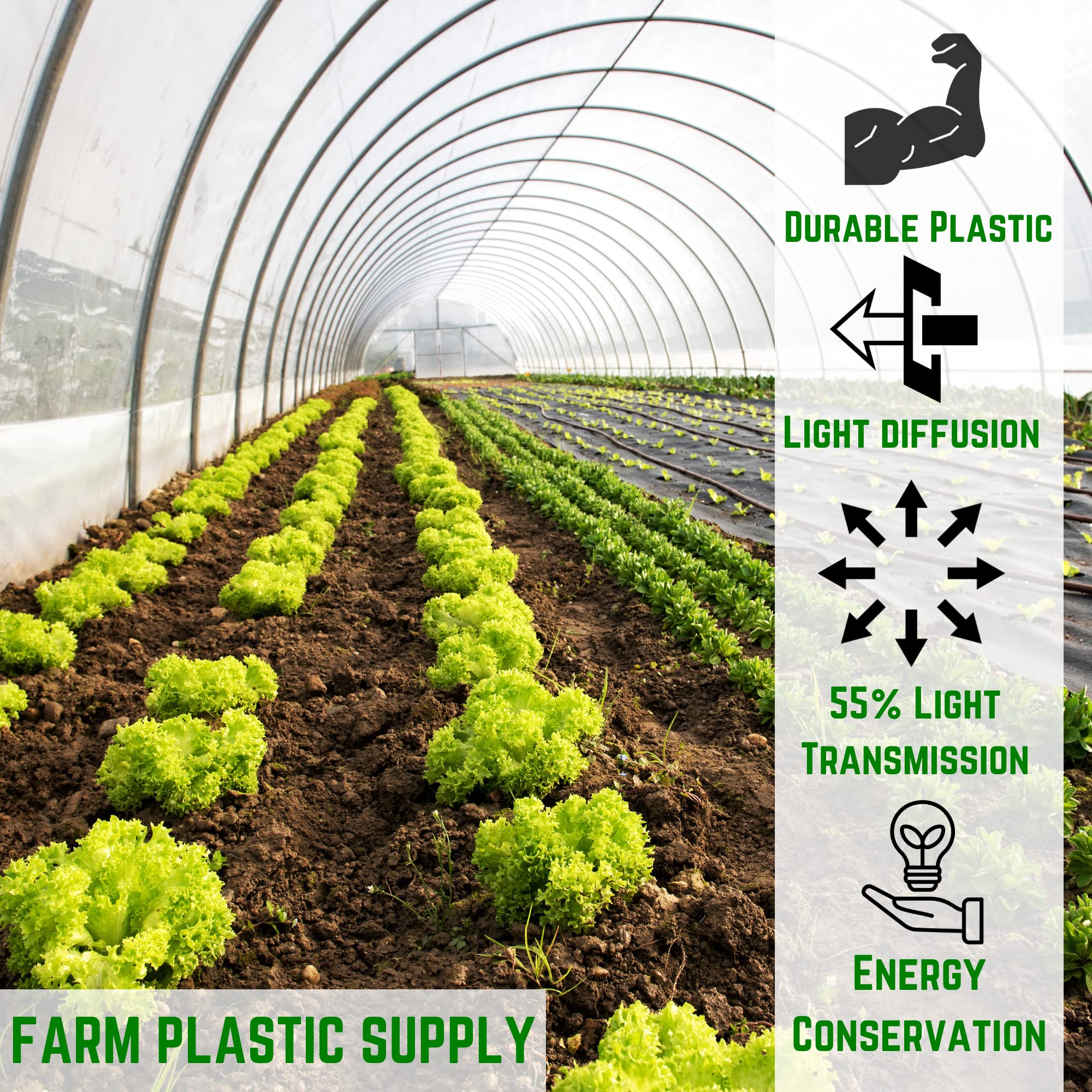 2.4 Mil White Plastic Sheeting - Heavy Duty Greenhouse Film, Overwintering Cover, Durable Agricultural Plastic (42' x 50') - Perfect for Winter Plant Protection, Greenhouse Roofing & Farm Crop Covers