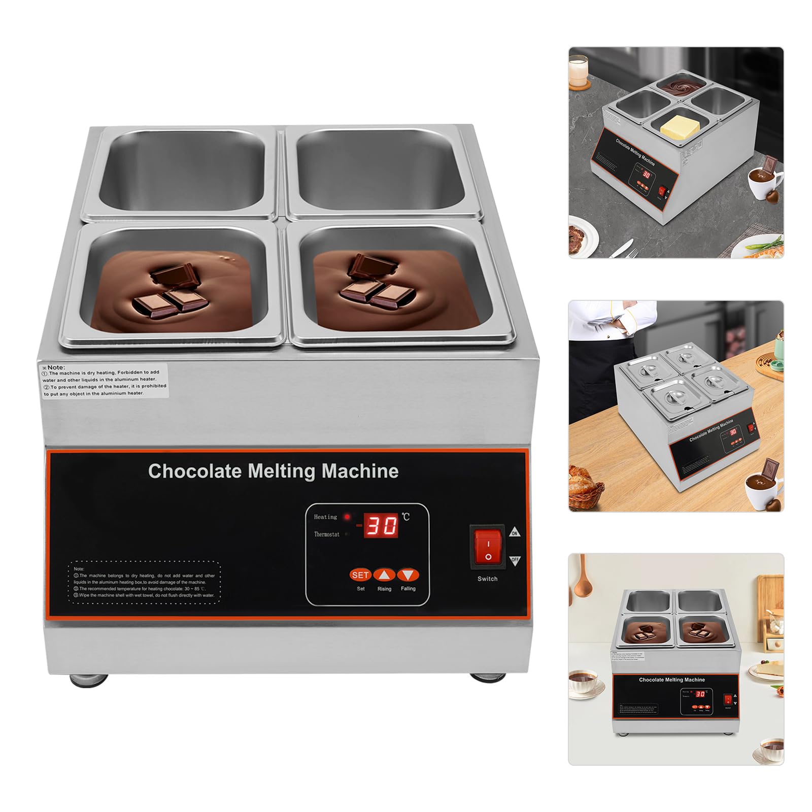 110V Electric Chocolate Tempering Machine - 26.46 Lbs Capacity, 4 Tanks Stainless Steel Chocolate Melter with Precise Temperature Control (32~203°F) - Perfect for Melting Chocolate, Milk, Cream - Ideal for Bakeries, Candy Shops & Home Chocolate Making