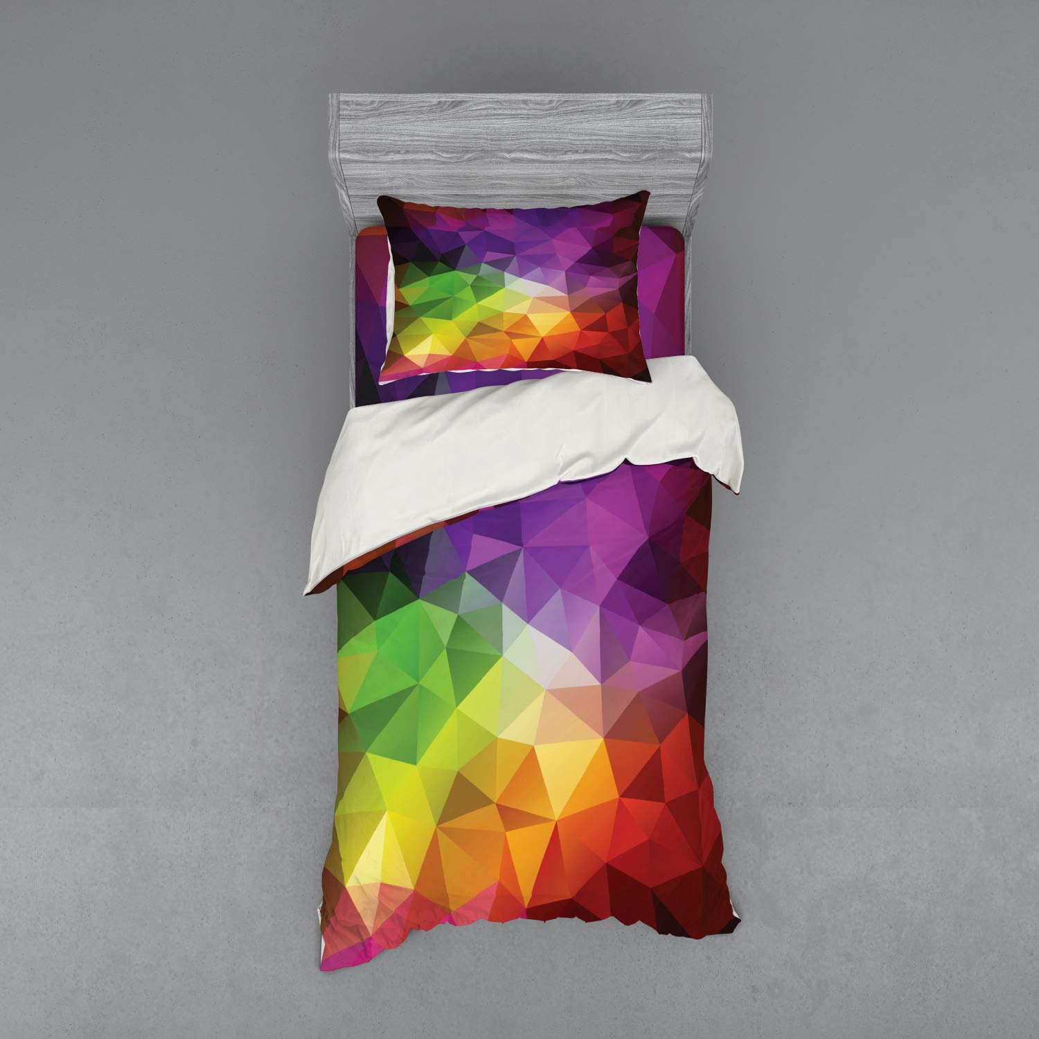 Ambesonne Abstract Duvet Cover Set - Colorful Geometric Pattern with Triangular Polygons, 3-Piece Bedding Set Includes Sham & Fitted Sheet, Twin Size, Multicolor - Perfect for Modern Bedrooms, Guest Rooms & Dorm Decor