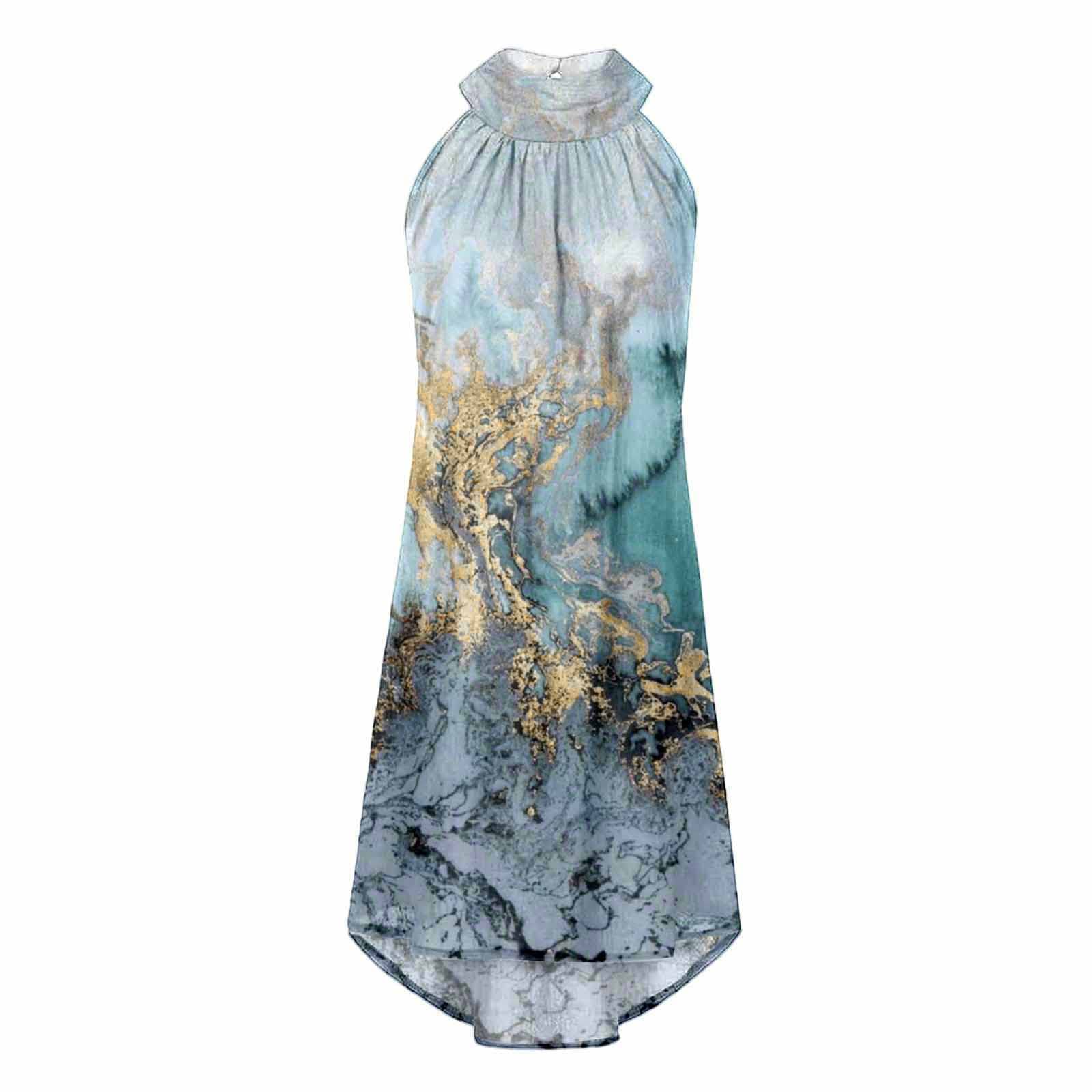 Women's Floral Halter Tie Sleeveless Flowy High-Low Mini Dress - Summer Beach Party, Vacation, Date Night Outfit
