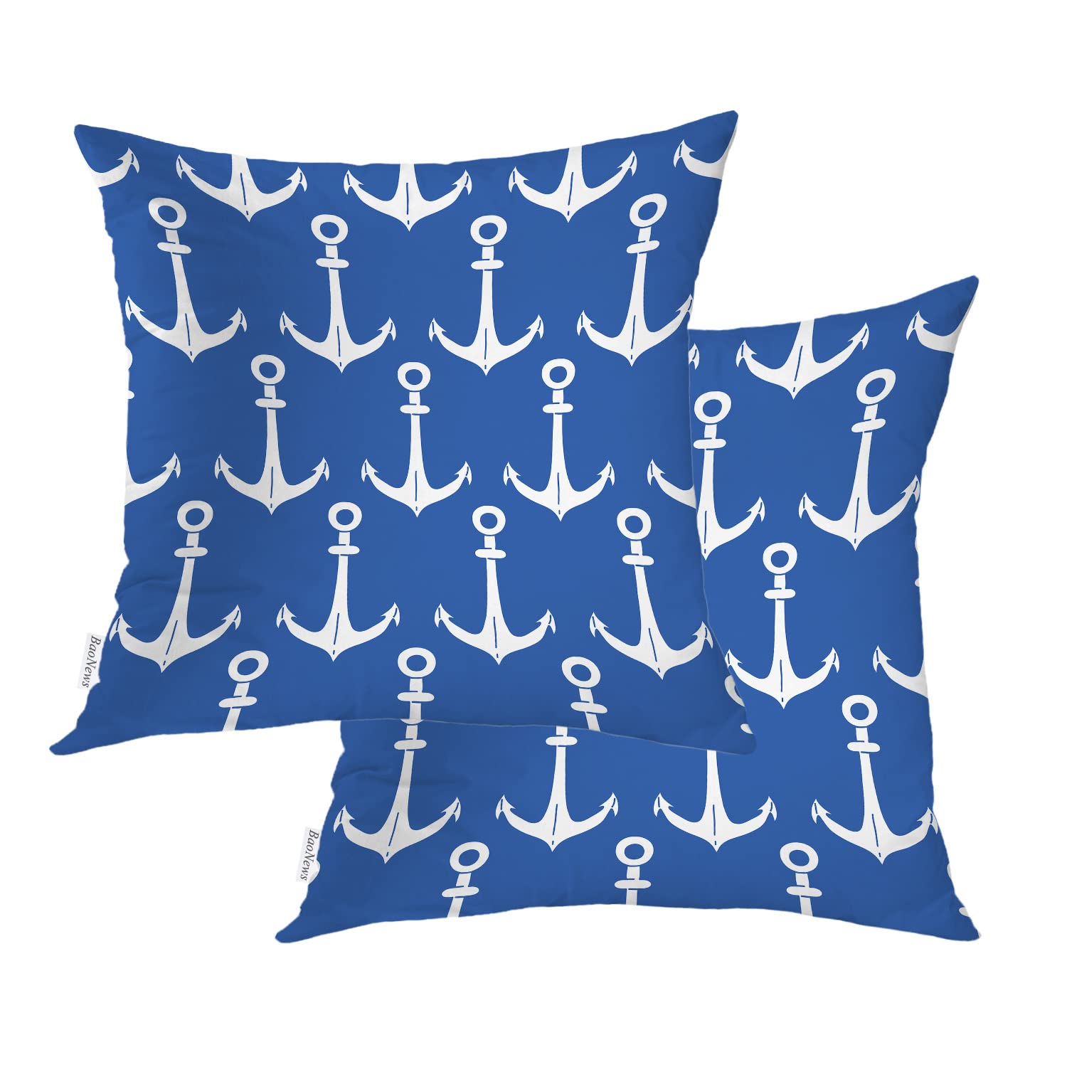 **Blue and White Nautical Decorative Pillow Covers 18x18 Inch - Cotton Square Cushion Covers for Sofa, Bed, or Boat - Coastal Home Decor & Living Room Accents**