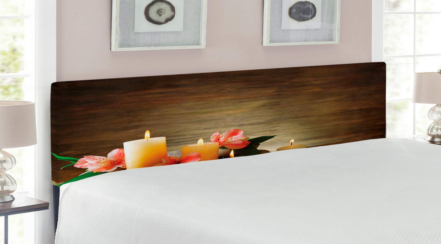 Ambesonne King Size Upholstered Spa Headboard with Memory Foam - Decorative Metal Bed Frame in Multicolor, Candles & Wellbeing Theme for Bedroom Relaxation | Perfect for Master Bedrooms, Guest Rooms & Meditation Spaces