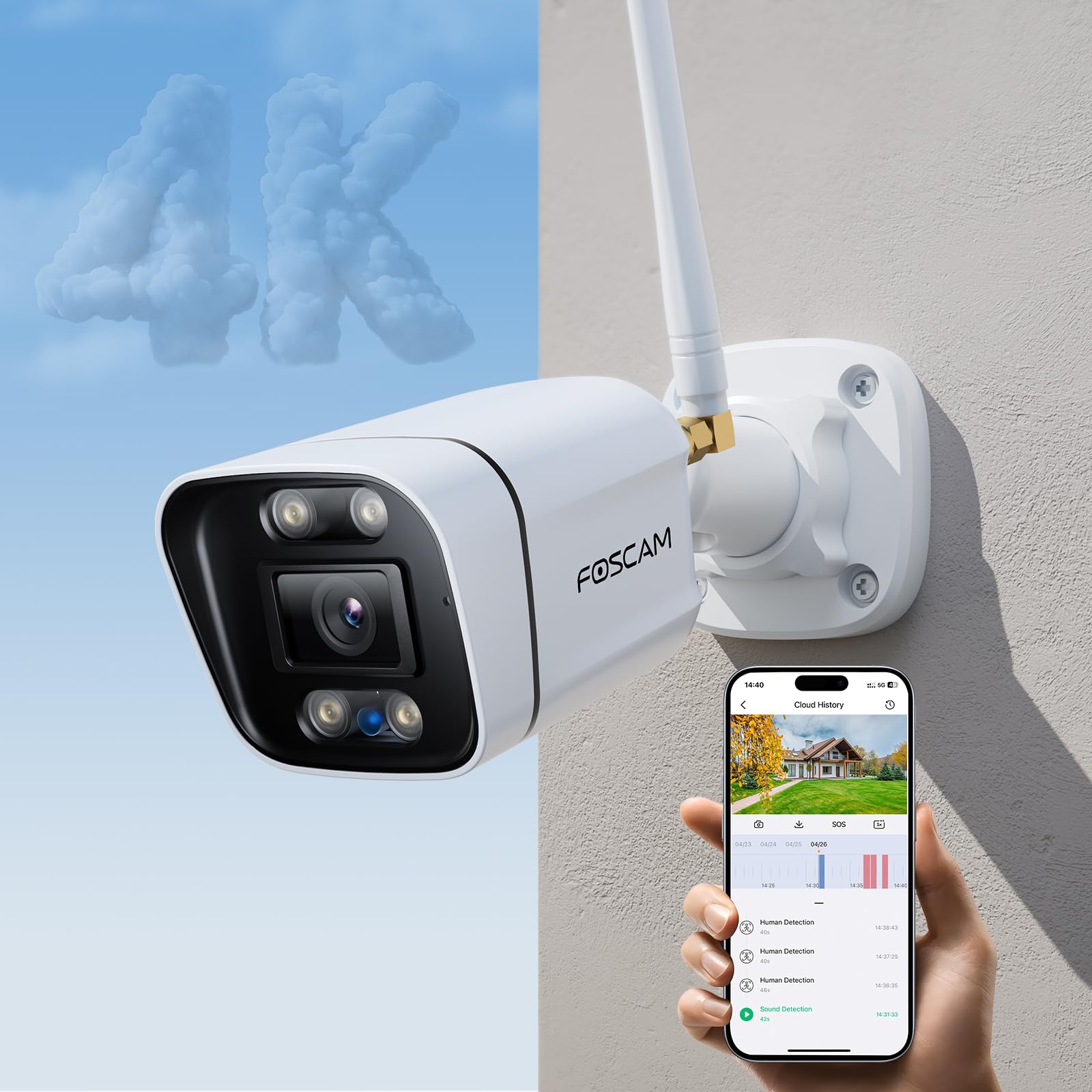 FOSCAM 4K 8MP Wireless Outdoor Security Camera with 5GHz/2.4GHz WiFi, 120° Wide View, 20x Zoom, AI Human/Vehicle Detection, 66ft Color Night Vision & IP66 Weatherproof - Ideal for Home Security, Backyard Monitoring, and Business Surveillance
