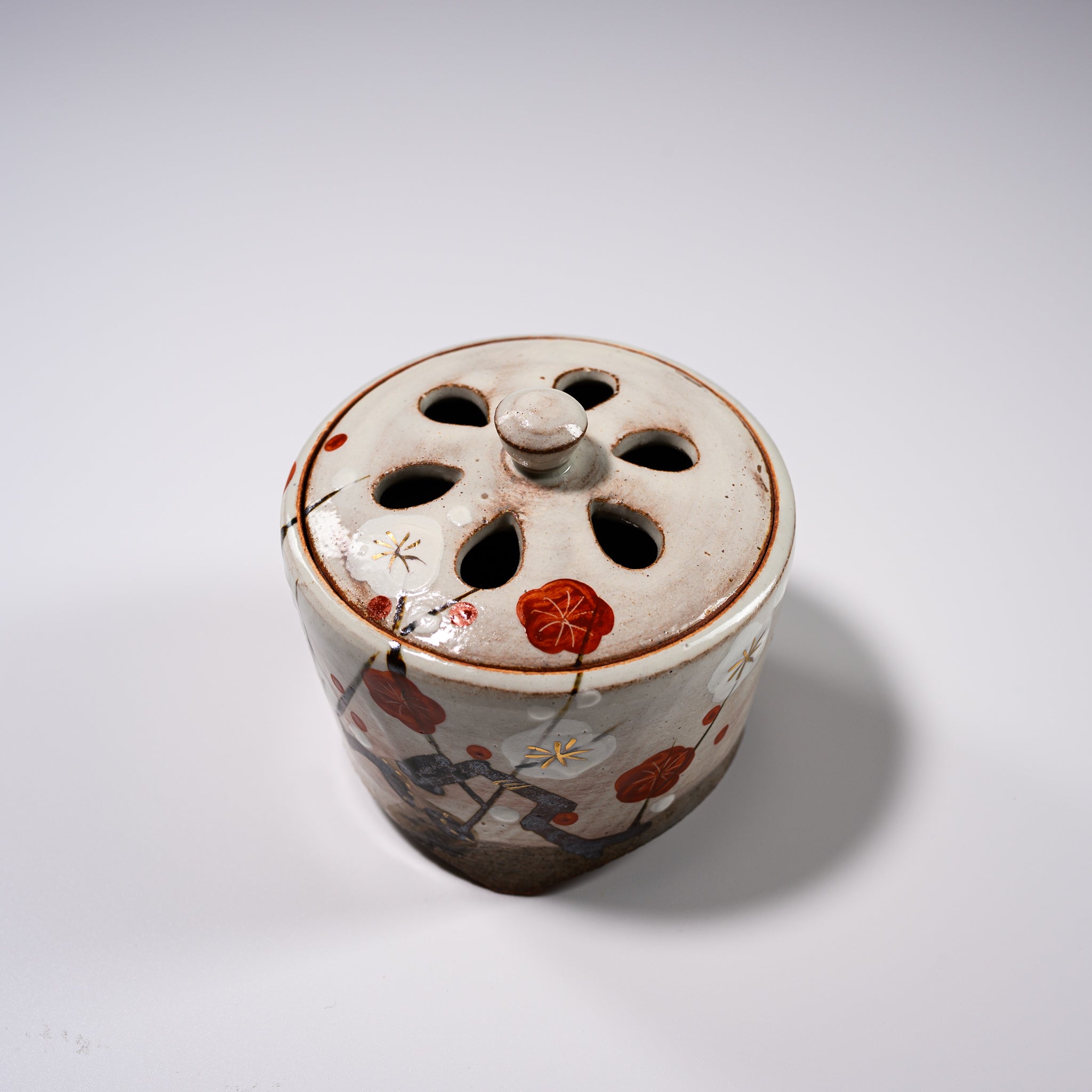 Premium Kyo Kiyomizu Ware Ceramic Incense Burner - Kenzante Plum Design for Aromatherapy & Zen Meditation | Japanese Home Decor & Spiritual Gift