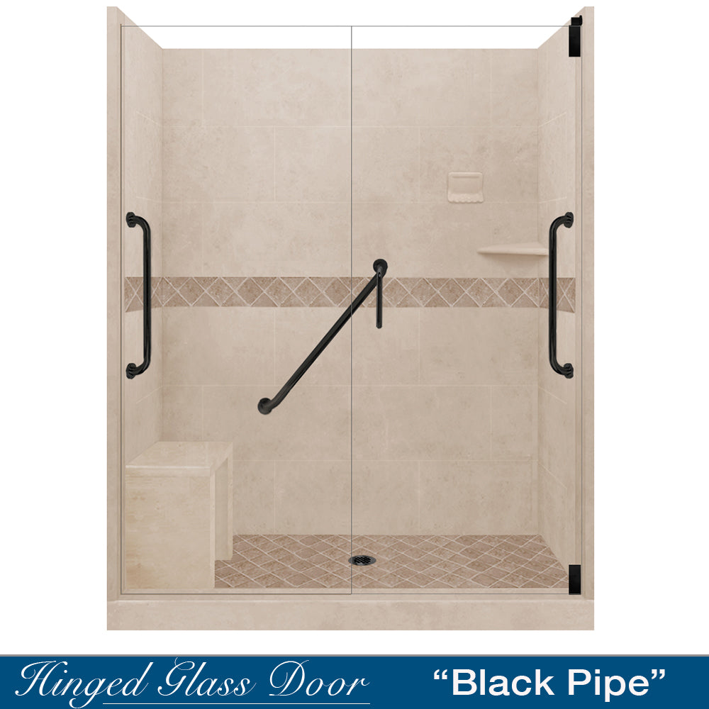 Freedom 60 Alcove Brown Sugar Sistine Stone & Diamond Stone Accent Shower Remodel Kit - DIY Bathroom Upgrade for Modern Home Renovation | Perfect for Bathroom Makeovers & Spa-Like Shower Experience