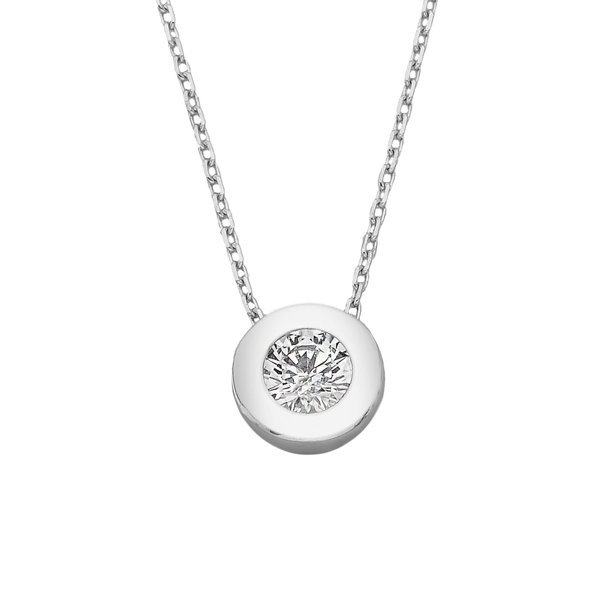14K Solid Gold Solitaire Necklace for Women - Floating CZ Bezel Round Pendant, Minimalist Dainty Jewelry, Gift for Her - Perfect for Weddings, Anniversaries & Everyday Elegance