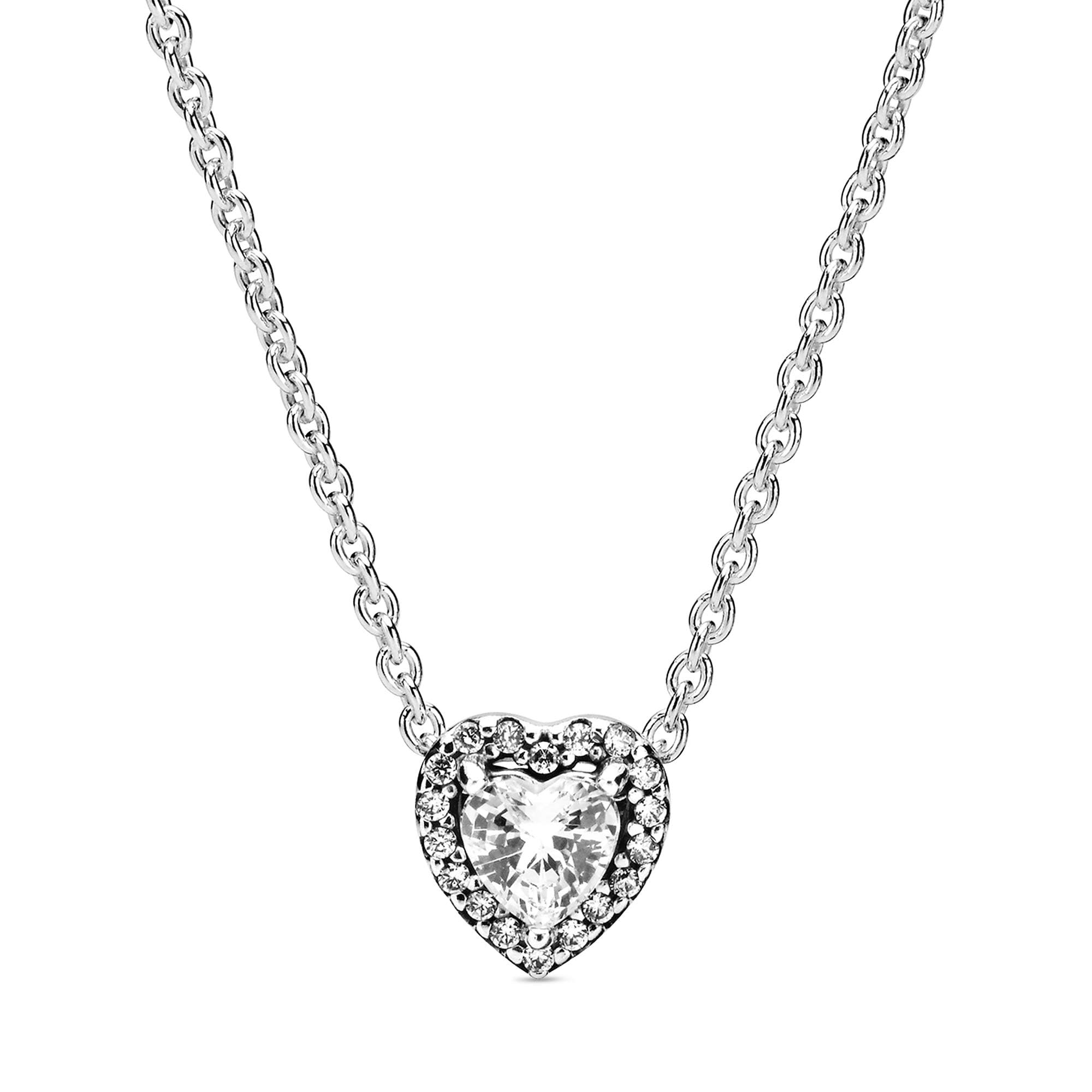 PANDORA Sterling Silver Elevated Heart Cubic Zirconia Necklace - 17.7 Inch Elegant Dainty Pendant Jewelry for Women, Perfect Gift for Valentine's Day, Anniversary or Birthday (No Box Included)