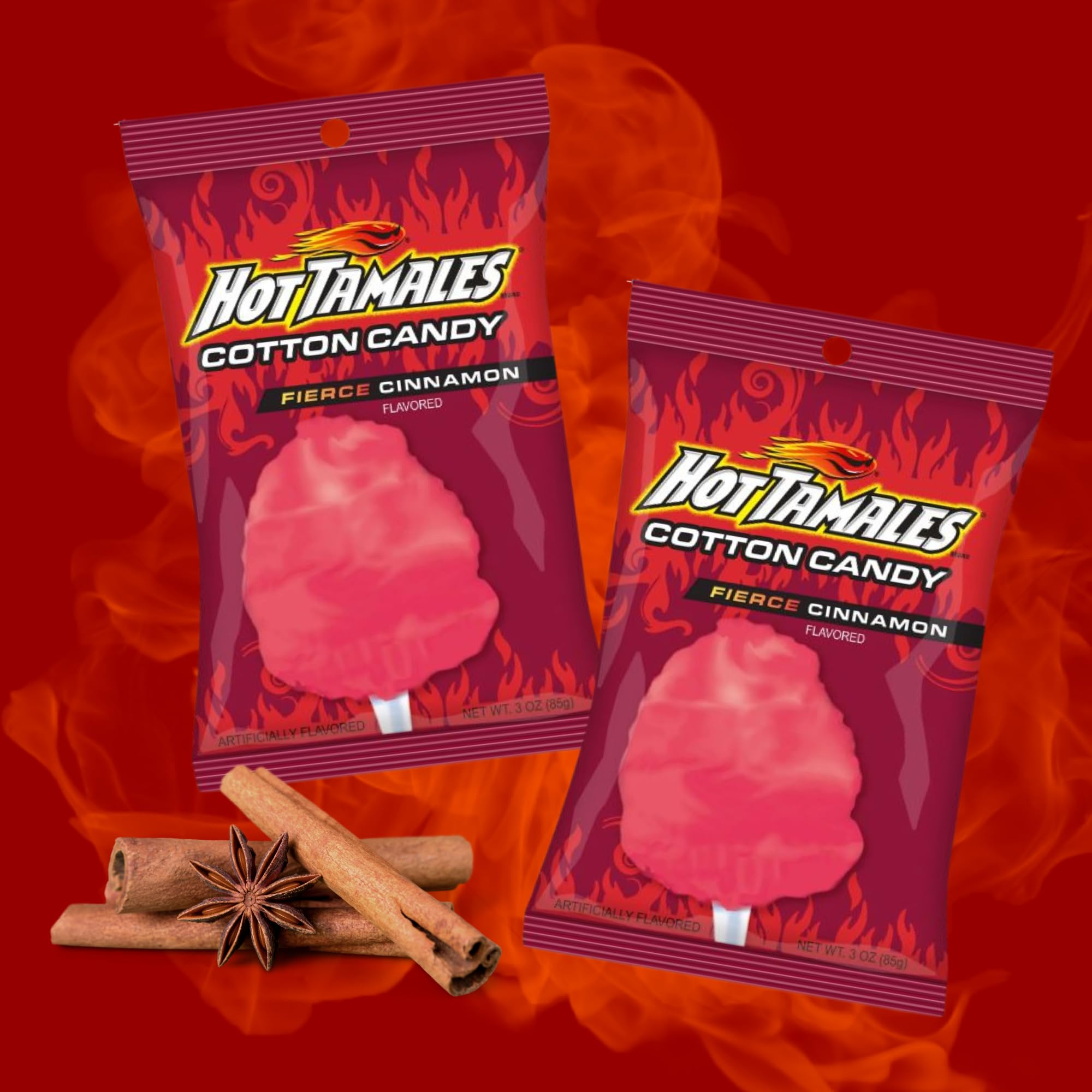 Hot Tamale Cotton Candy - Sweet & Spicy Cinnamon Flavored Sugar Floss - 3oz Pack of 2 - Unique Party Favors & Halloween Treats - Perfect for Birthday Parties, Movie Nights & Carnival Snacks