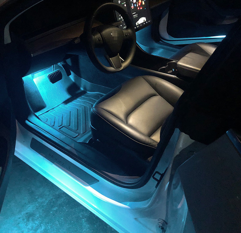 4 Pack Aqua Ice Blue LED Interior Light Kit for Tesla Model S 3 X - Upgrade Side Door, Trunk & Footwell Lighting | Perfect for Night Driving & Car Customization