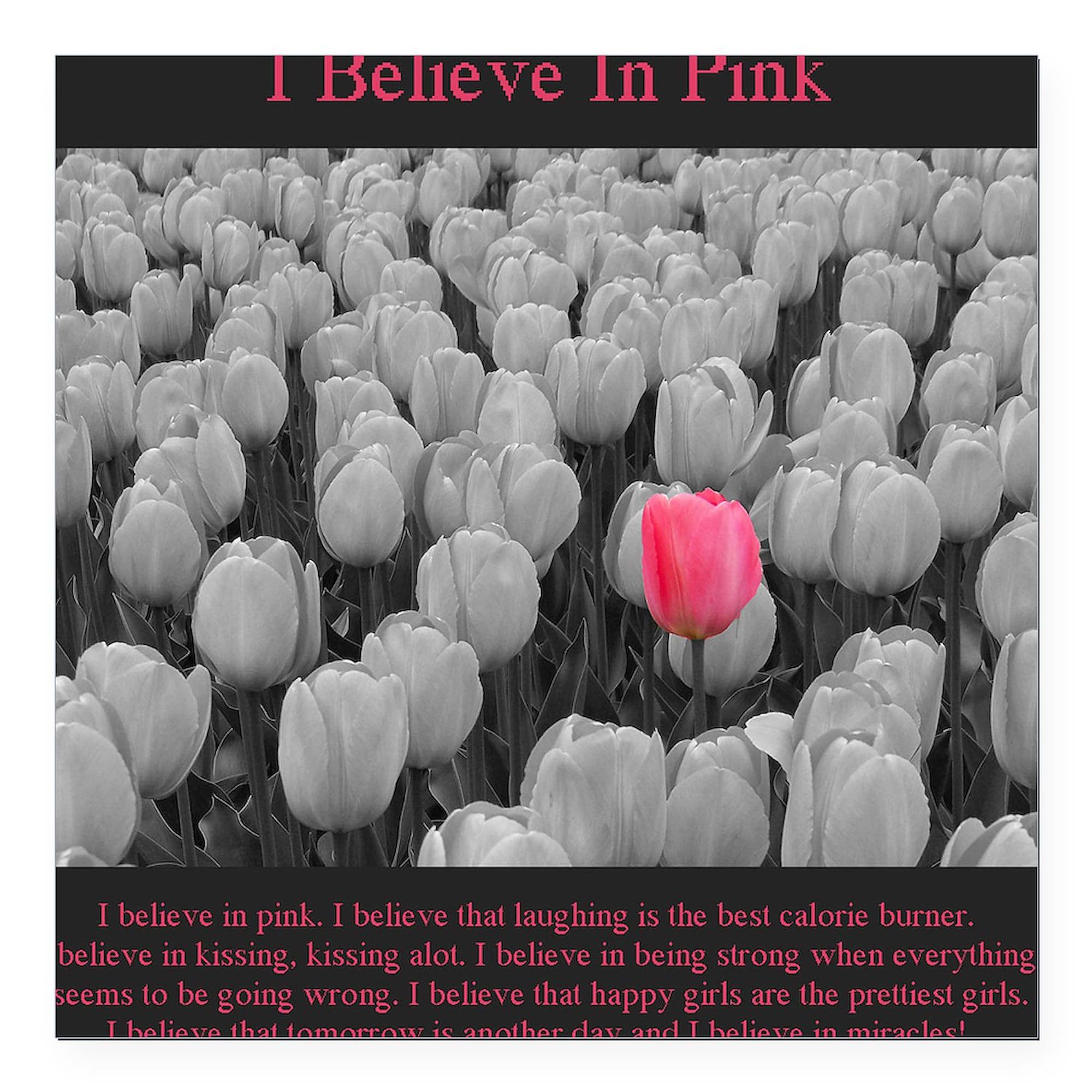 I Believe in Pink 3x3 Inch Square Car Magnet - Strong Magnetic Bumper Sticker for Cars, Trucks & Vehicles - Perfect for Breast Cancer Awareness, Girl Power & Fun Car Decor