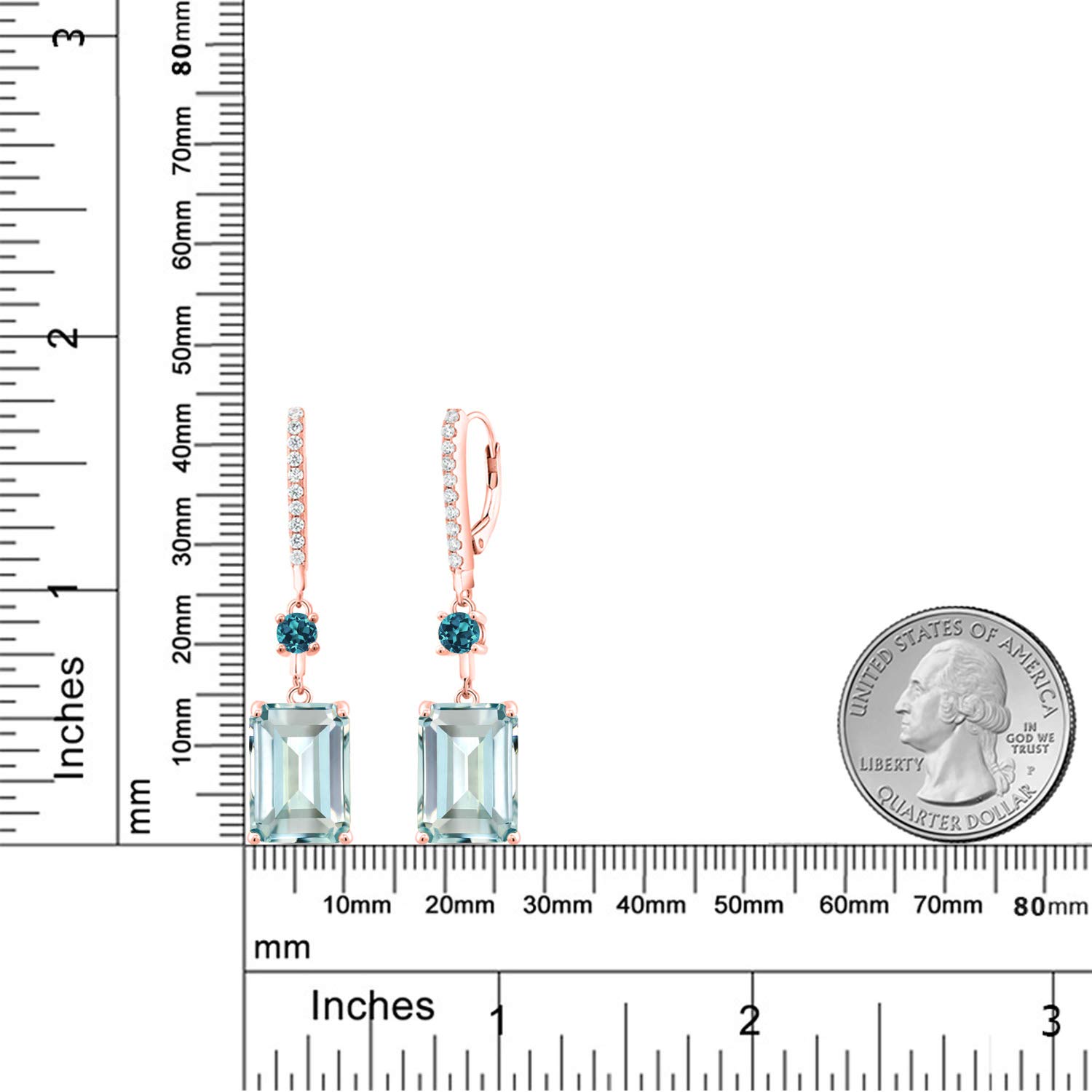 14.24 Ct Sky Blue Simulated Aquamarine & London Blue Topaz 18K Rose Gold Plated Silver Earrings for Women | Gem Stone King | Elegant Jewelry Gift for Birthday, Anniversary & Special Occasions