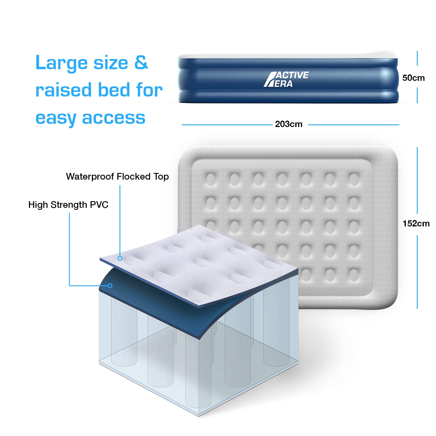 Active Era Premium King Size Air Mattress with Built-in Electric Pump & Integrated Pillow - Inflatable Guest Bed for Home, Camping & Travel Comfort