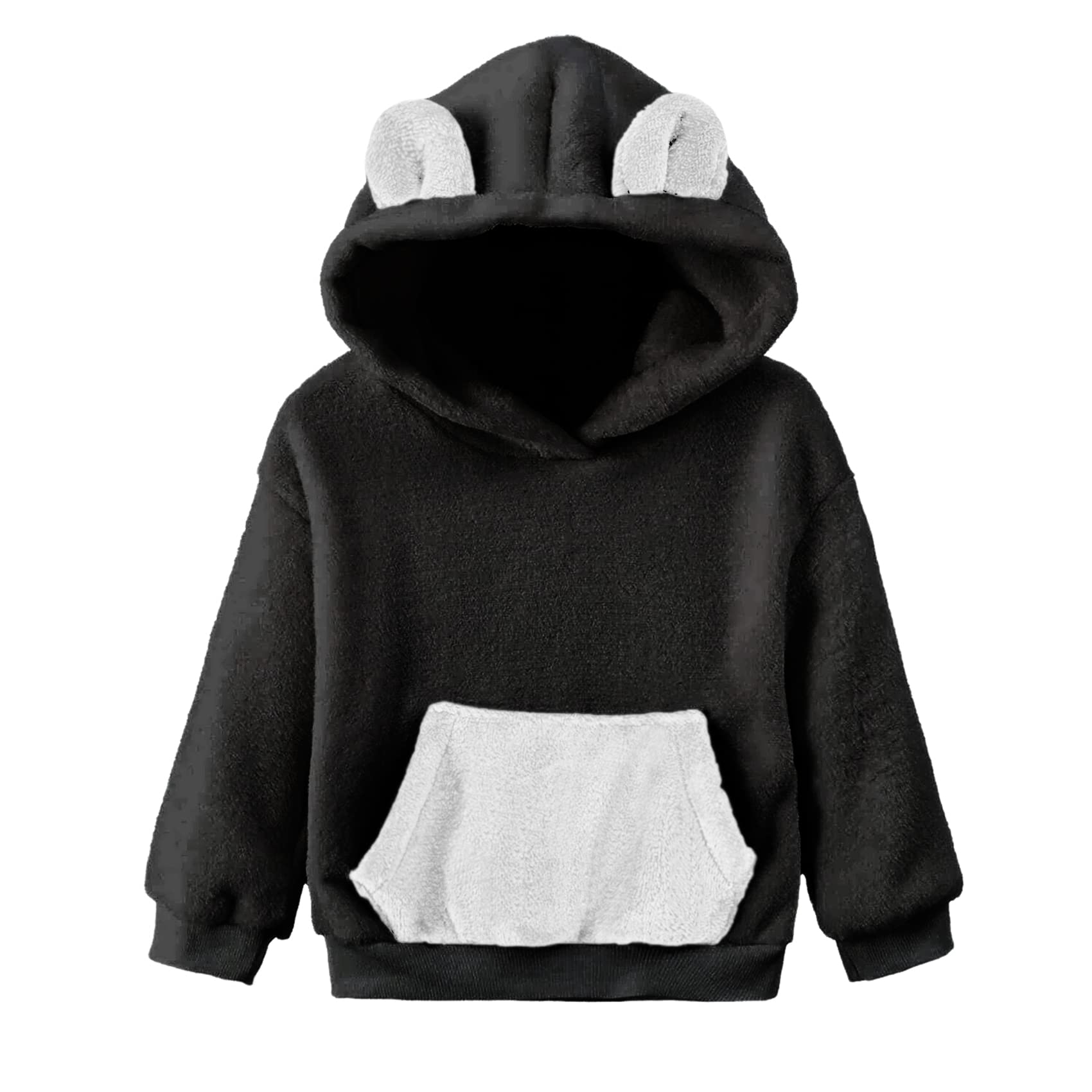 Adorable Toddler Sherpa Fleece Hoodie with Pocket & Ears - Cozy Winter Pullover for Boys & Girls - Perfect for Playdates & Outdoor Adventures