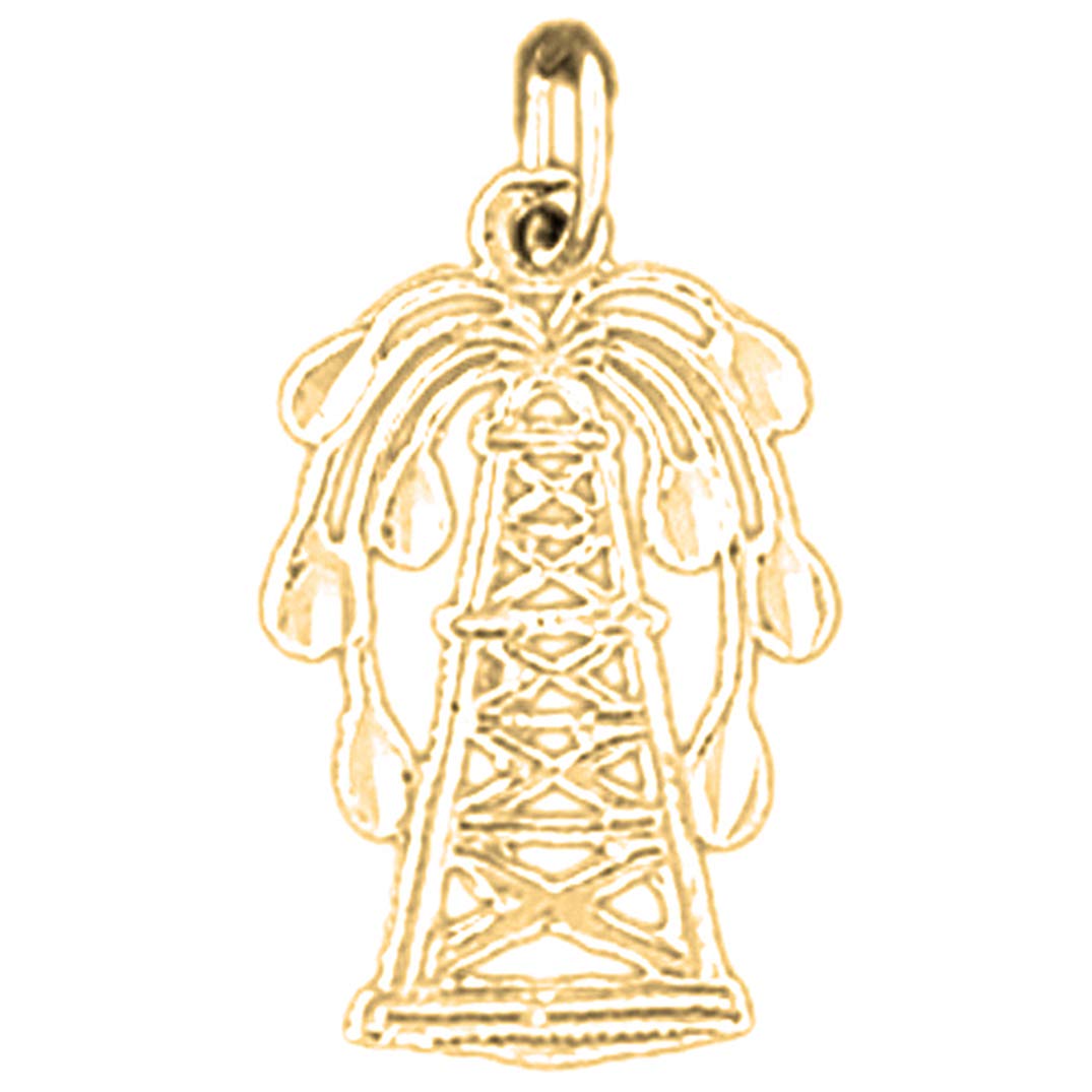14K Yellow Gold Oil Well & Oil Rig Pendant Necklace - 22mm Jewelry for Men & Women - Perfect for Oil Industry Professionals & Gift Giving