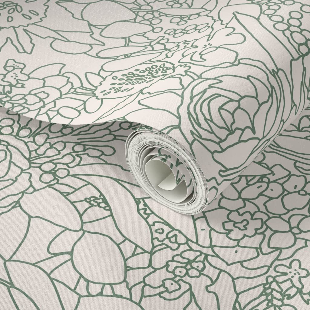 12ft x 2ft Peel & Stick Removable Wallpaper - Floral Botanical Sage Green Leaf Design by Spoonflower | Perfect for Bedroom, Living Room & Nursery Decor