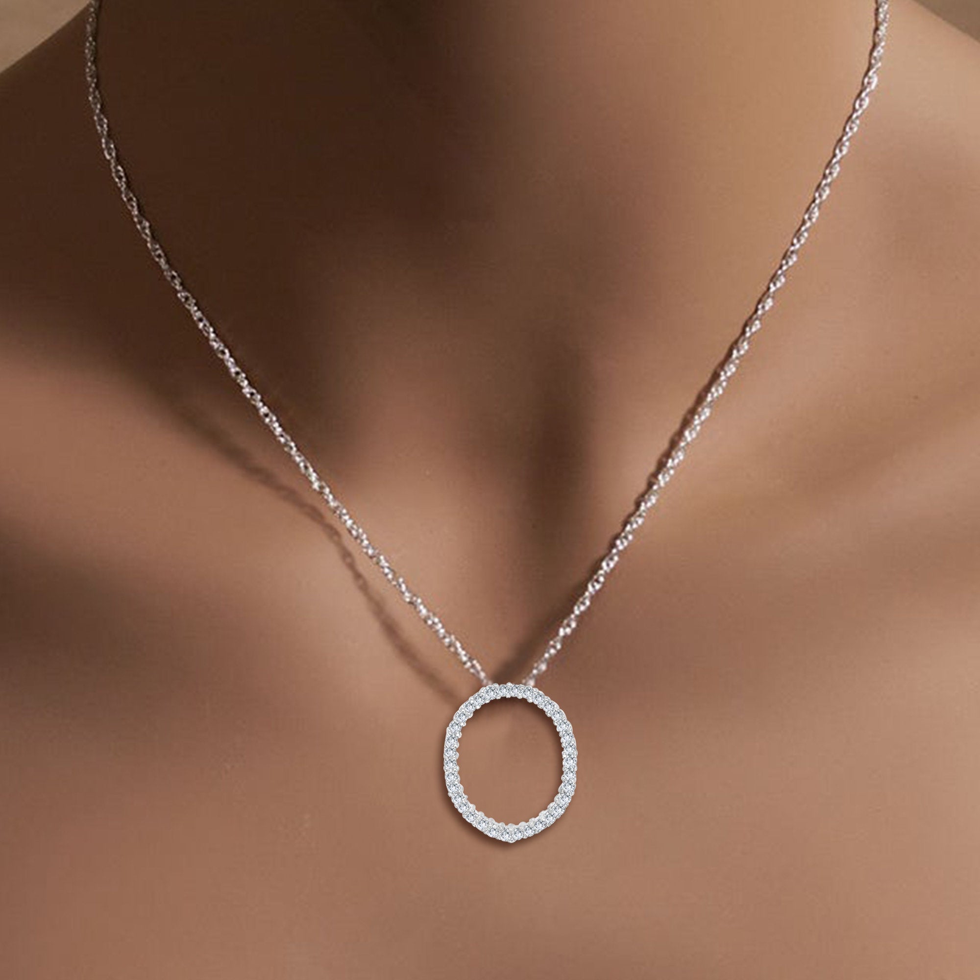 0.72cttw Oval Diamond Pendant in 14k White Gold - Elegant Necklace for Women, Perfect Gift for Anniversary, Birthday & Special Occasions