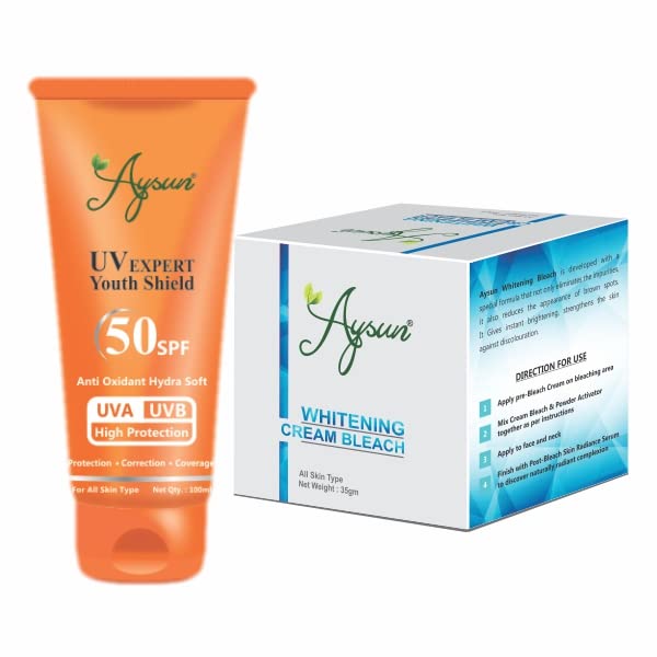 Aysun UV Expert Youth Shield SPF 50 Sunscreen & Whitening Cream Combo Pack (2 x 35g) - Daily Sun Protection & Brightening Skincare for Face & Body