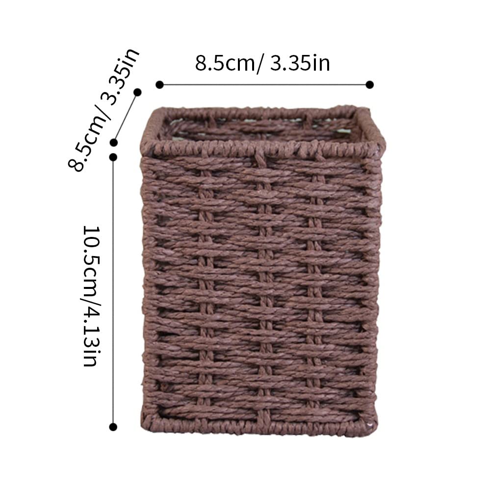 Ochine Handmade Woven Rattan Pencil Holder - 1 Pack Natural Wicker Pen Cup & Makeup Brush Organizer, Desktop Storage Basket for Home, Office, School Desk Accessories | Perfect for Organizing Stationery, Cosmetics & Small Items on Your Workspace