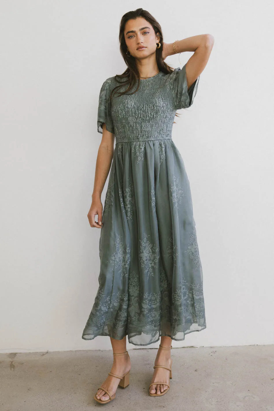 Alora Embroidered Floral Summer Dress for Women - Teal Blue Boho Maxi Dress with V-Neck & Side Slits | Perfect for Beach Vacations, Weddings & Date Nights