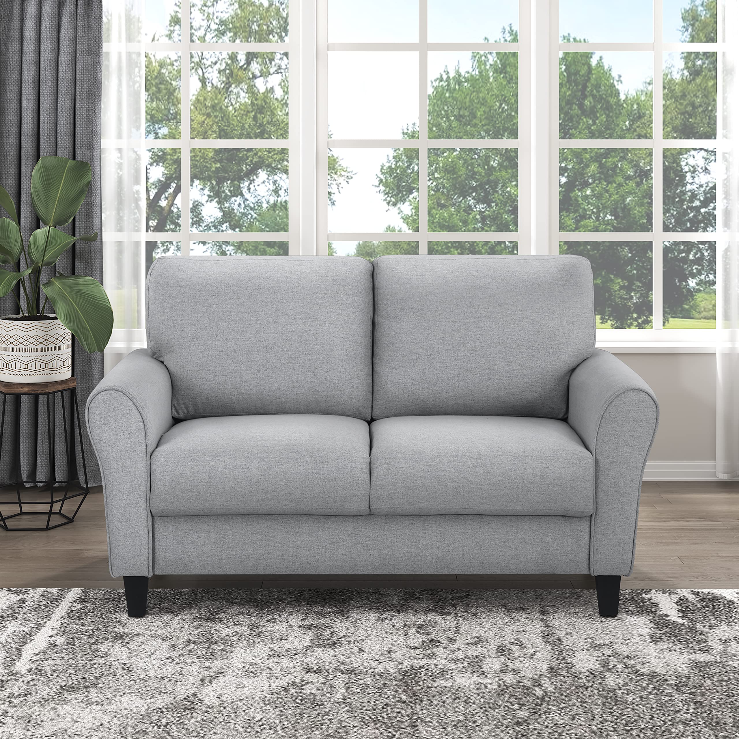 Lexicon Eloise Modern Loveseat Sofa for Living Room - Dark Gray Upholstered Fabric, Comfortable Small Couch for Apartments, Lounge & Cozy Spaces