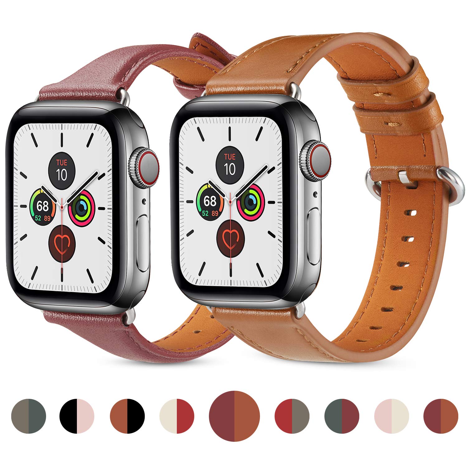 Premium Genuine Leather Apple Watch Band 38mm 40mm 41mm - Compatible with Series 7/SE/6/5/4/3/2/1 - Brown & Burgundy Replacement Strap for Women - Perfect for Work, Gym & Everyday Wear