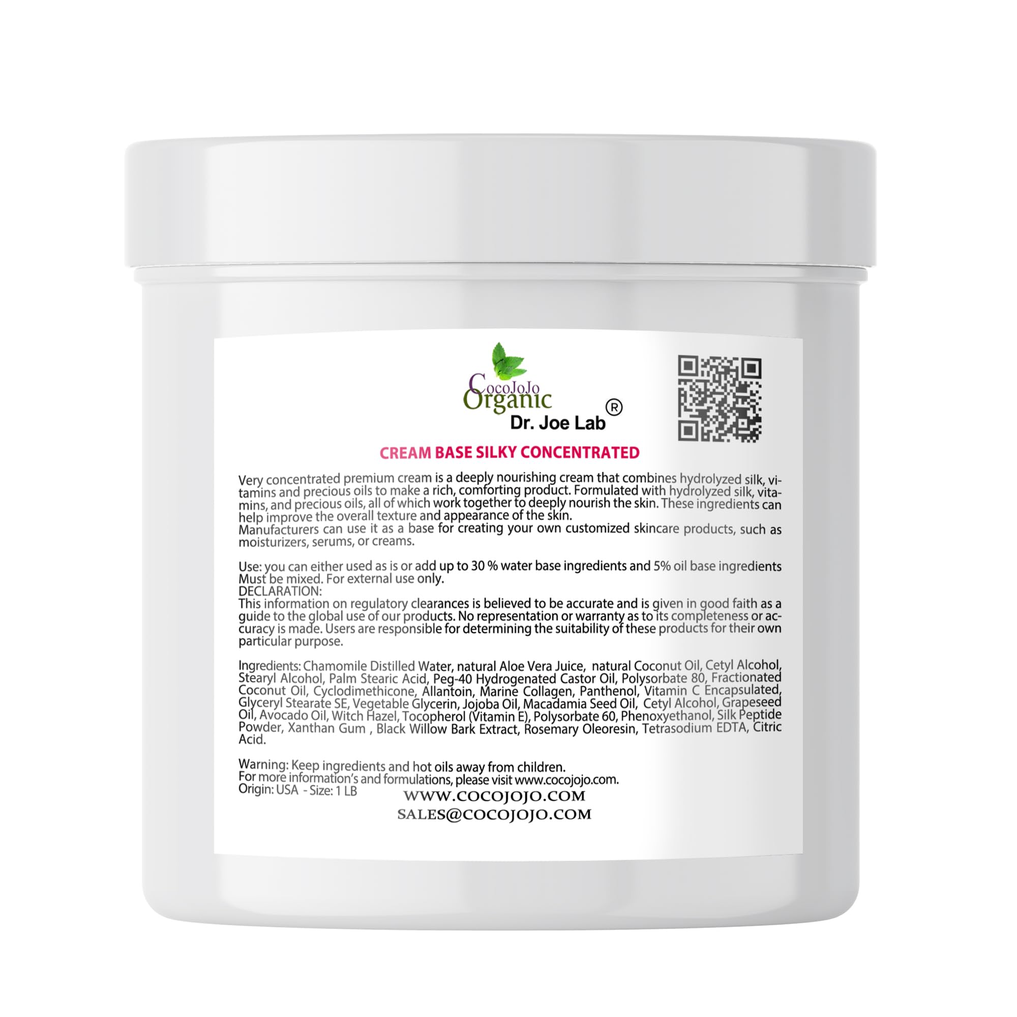 Cocojojo Silky Rich Vegan Base Cream - 1 LB Hydrating Formula for DIY Cosmetics, Lotions & Essential Oils | Gentle for All Skin Types | Perfect for Homemade Skincare & Beauty Products