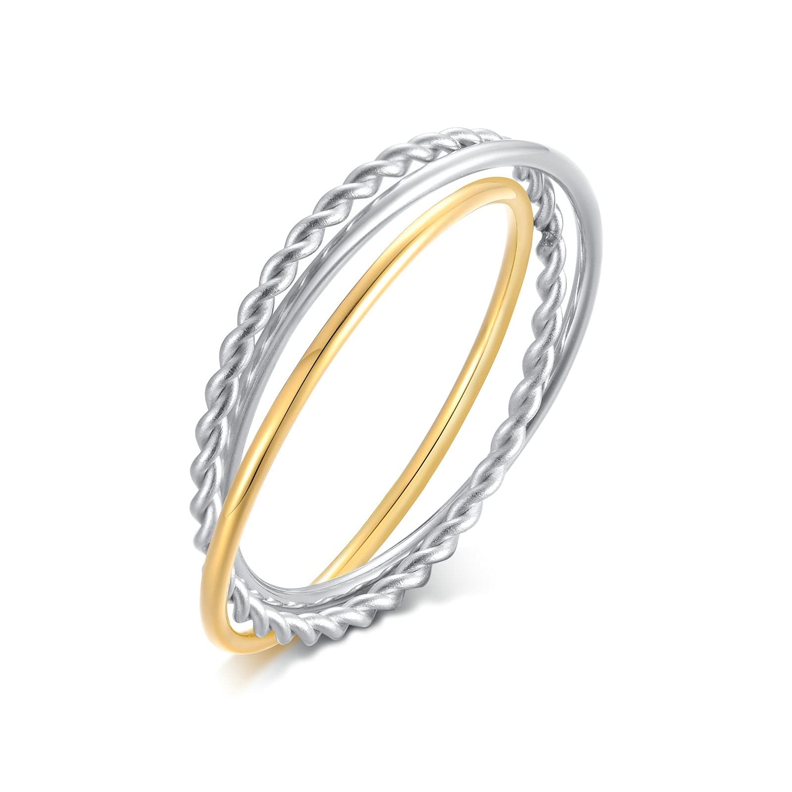AYOIOW Titanium Wedding Bands for Women - Engraved Silver & Gold Twisted Ring Set - Perfect for Anniversaries, Engagements & Bridal Jewelry Gifts